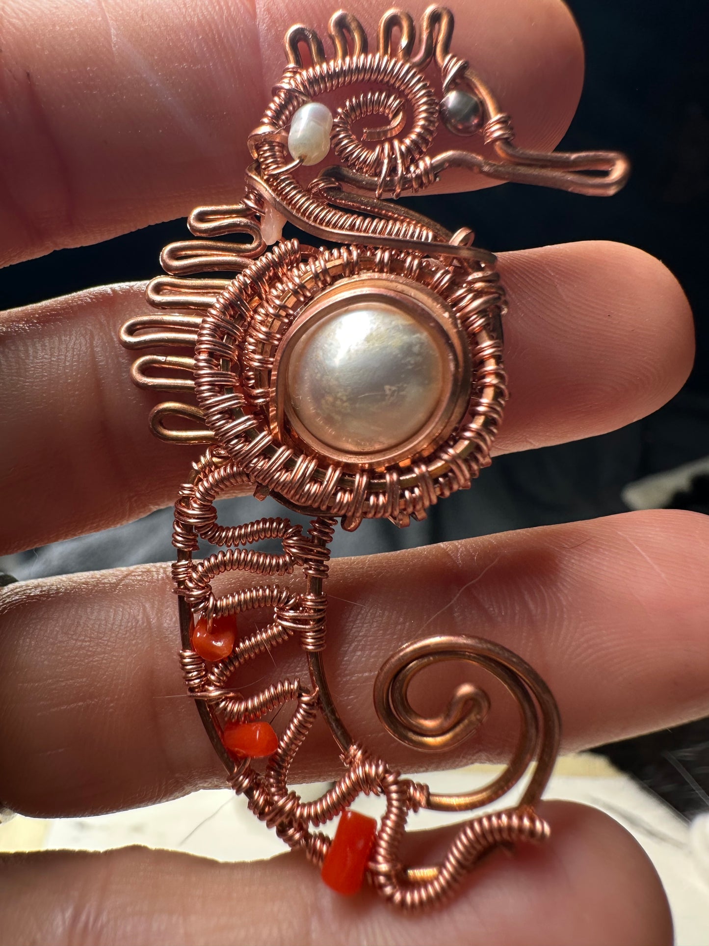 Seahorse copper pendant