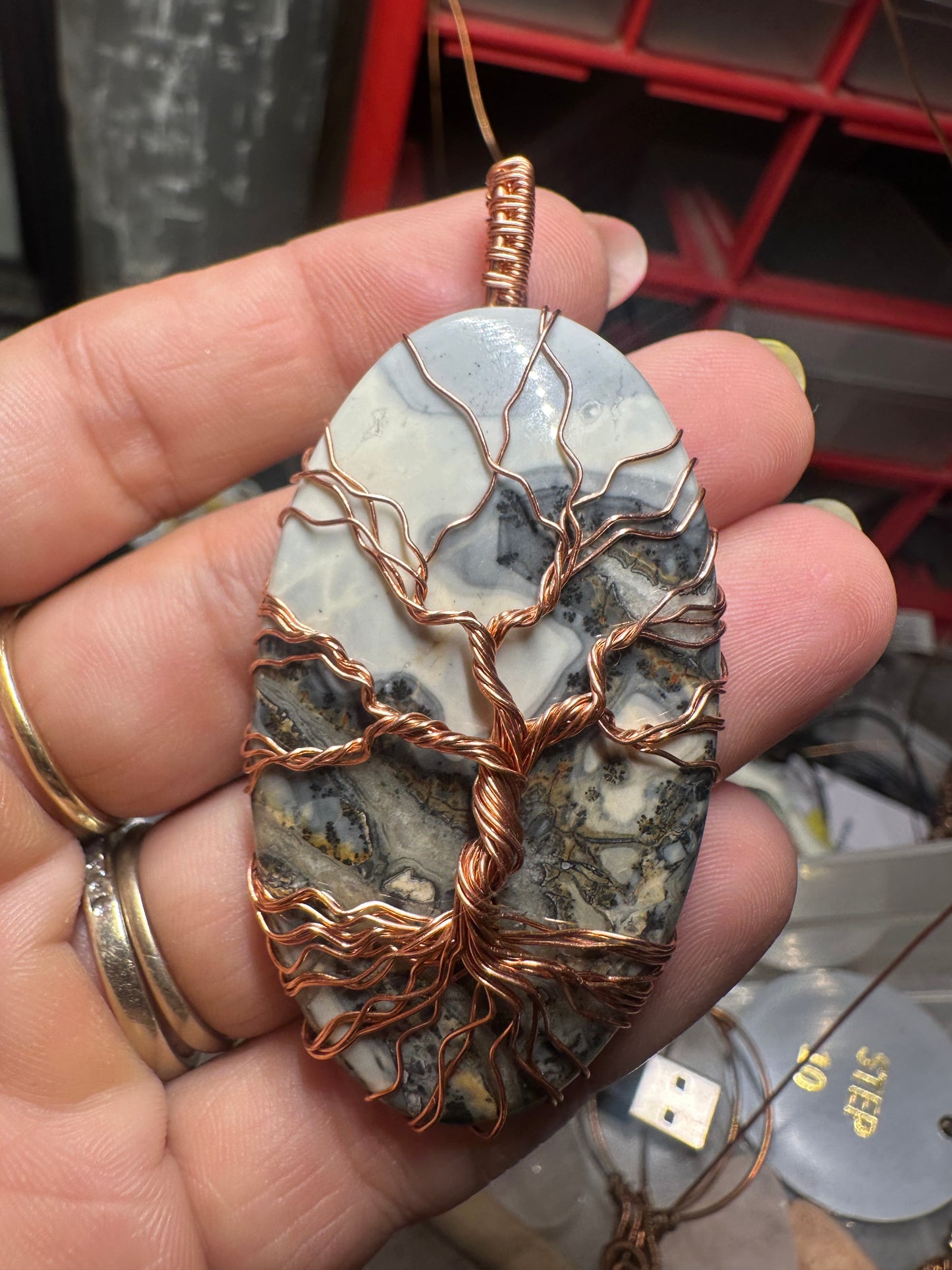 Maligano Jasper tree of life copper pendant