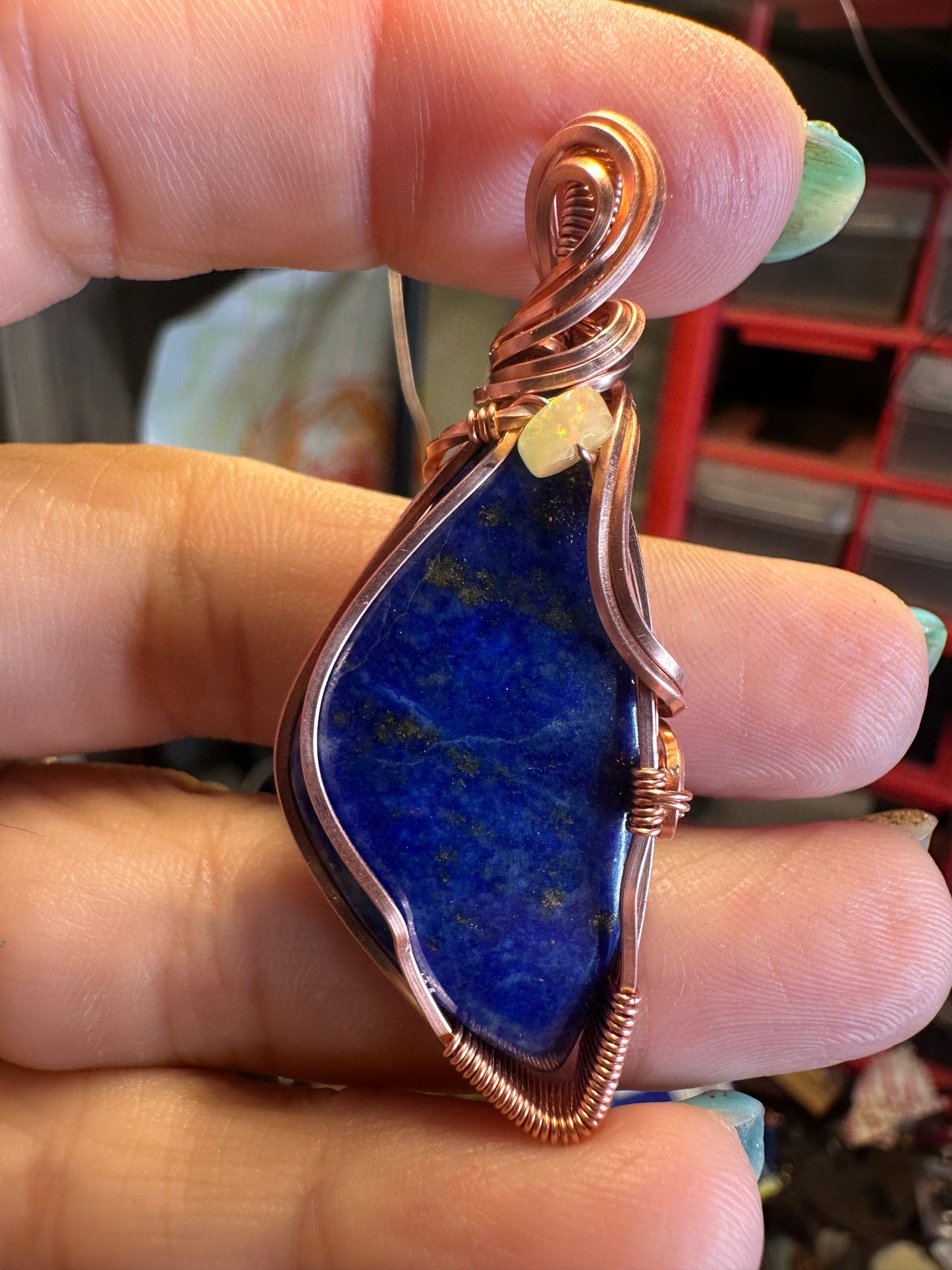 Lapis lazuli raw copper pendant