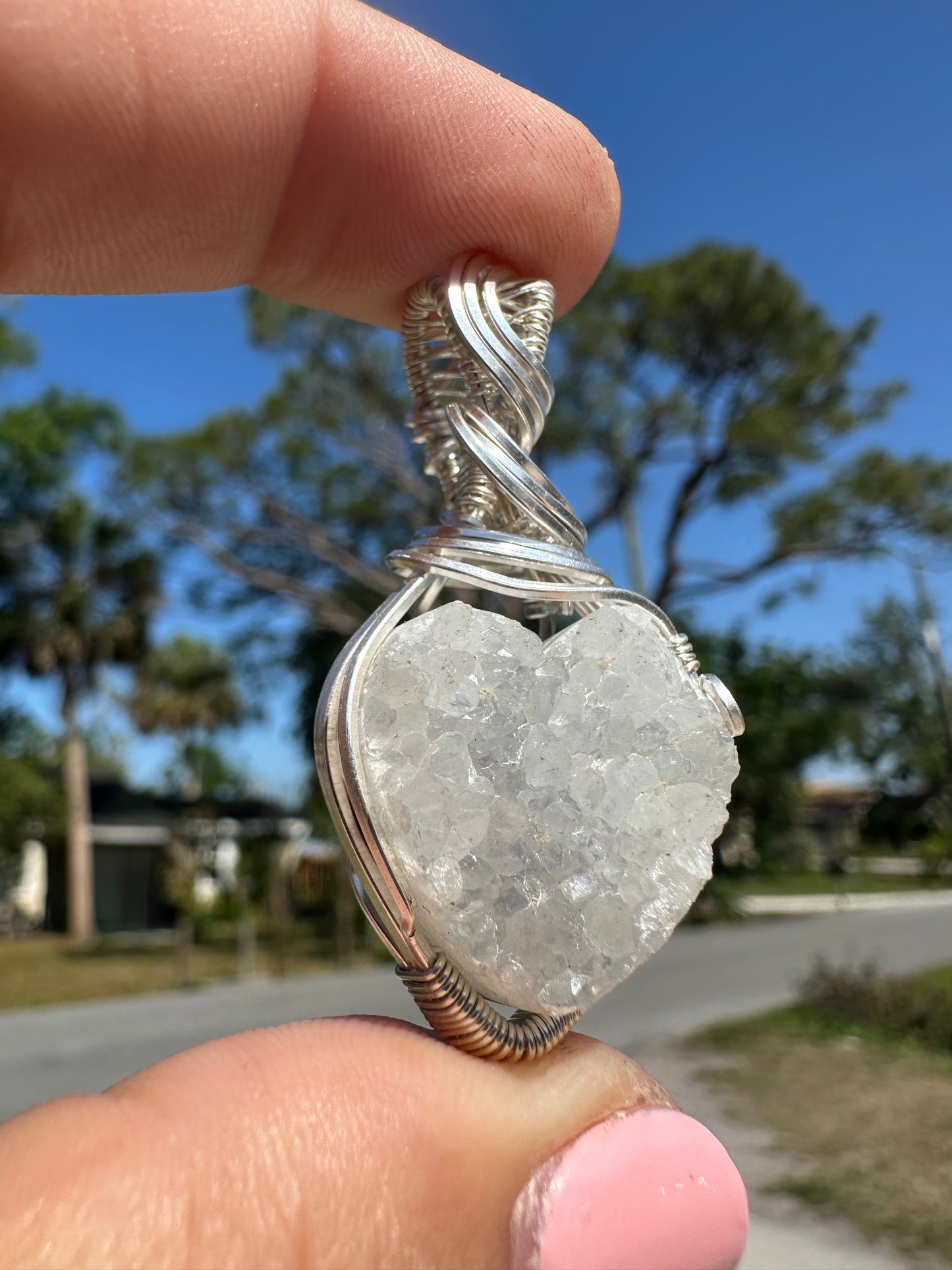 Drusy heart agate sterling pendant