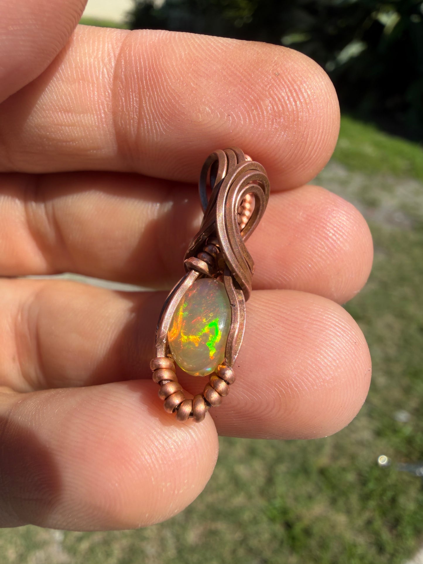 Mini opal copper pendant