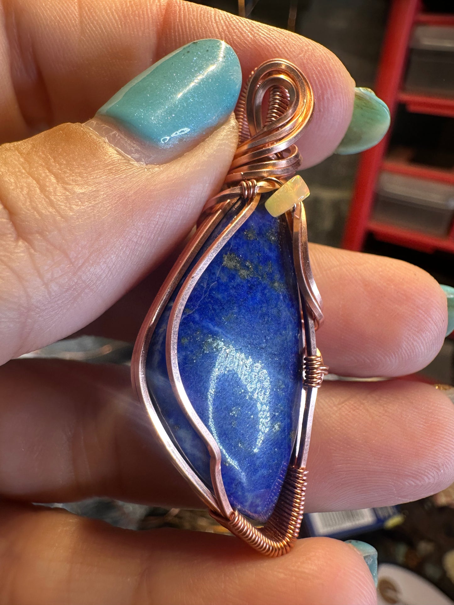 Lapis lazuli raw copper pendant