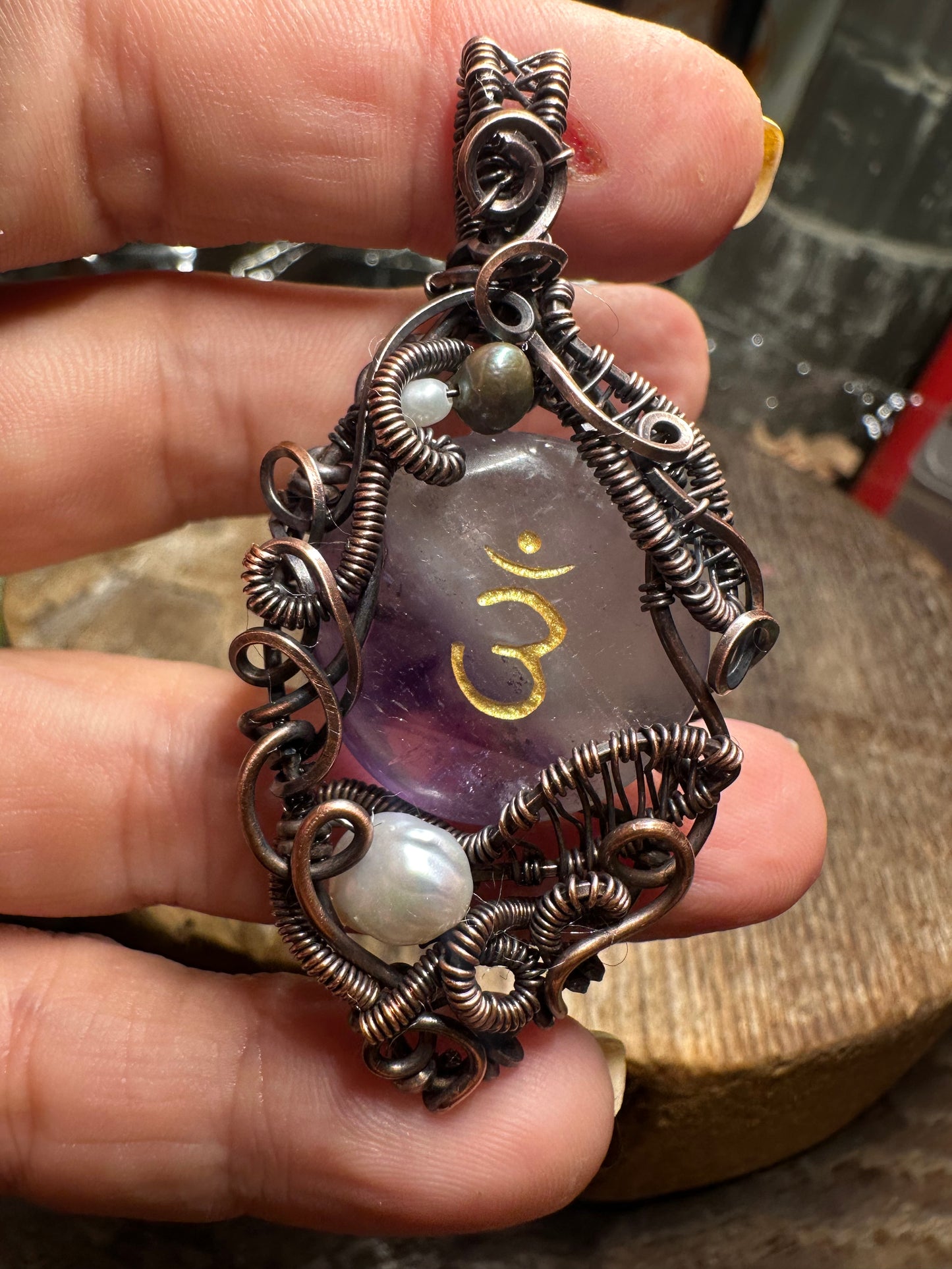 Amethyst copper pendant