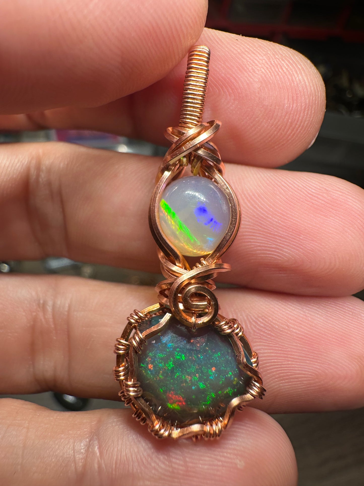Opal copper pendant