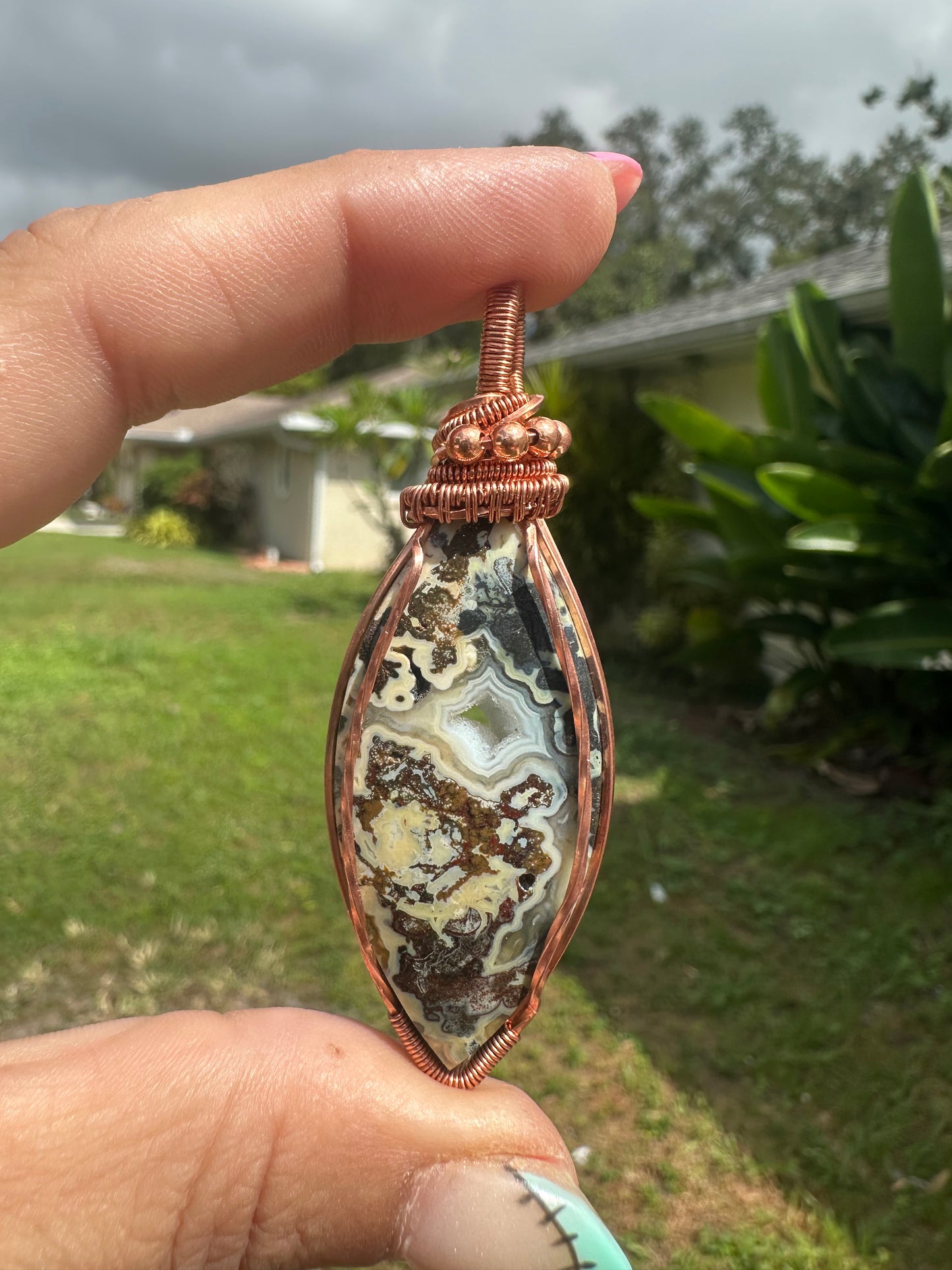 Drusy Agate copper pendant