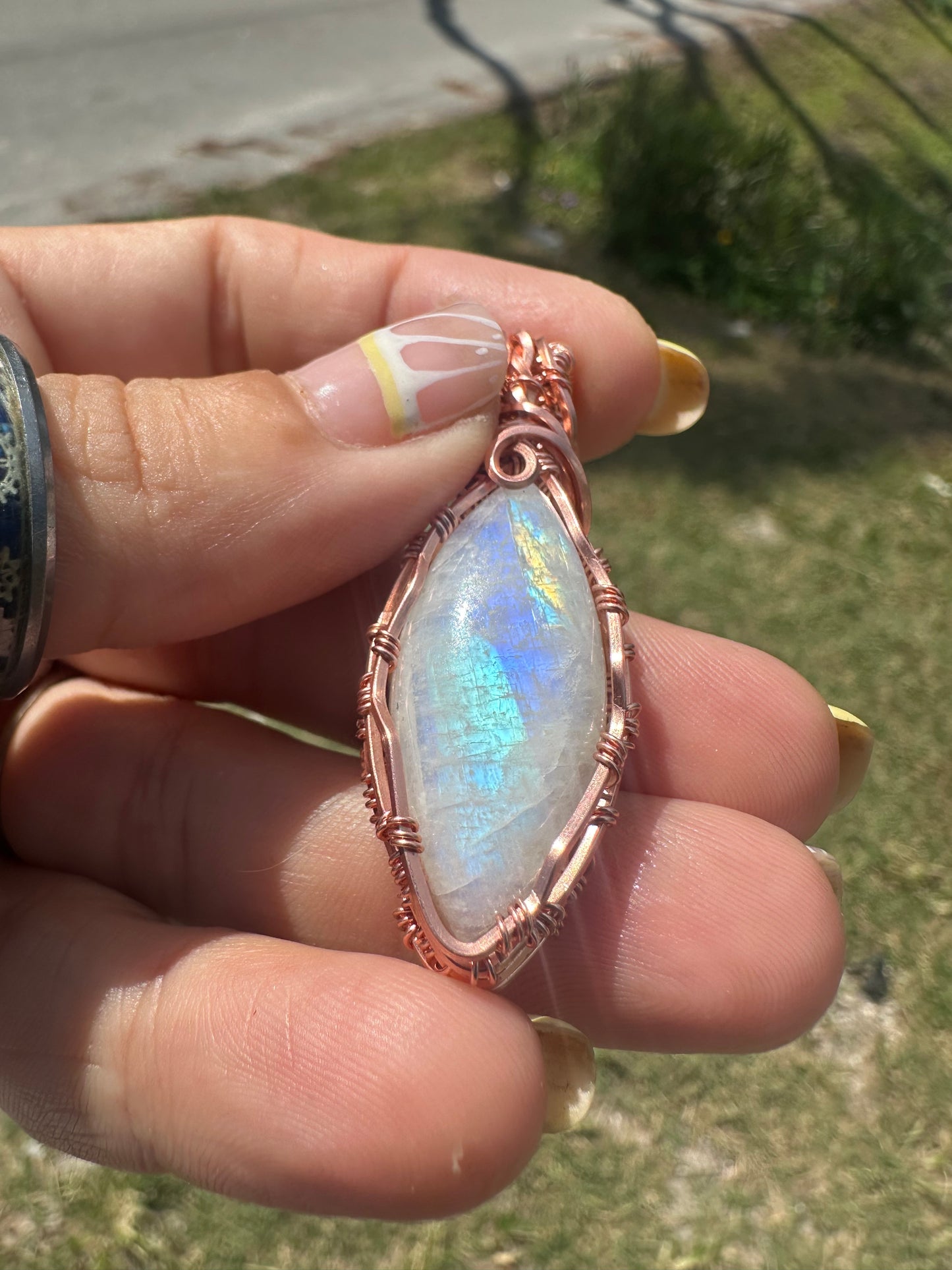 Moonstone copper pendant