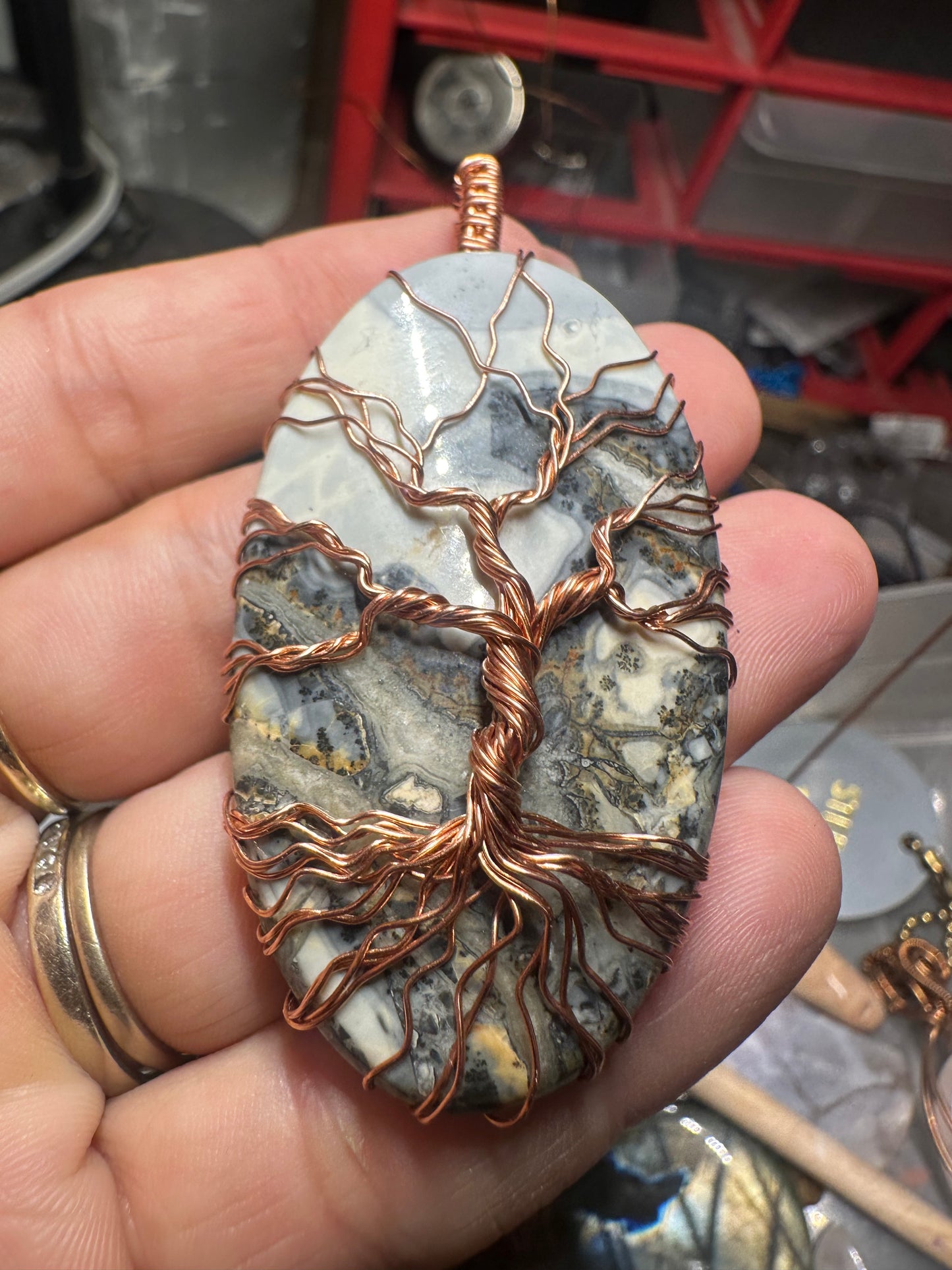 Maligano Jasper tree of life copper pendant