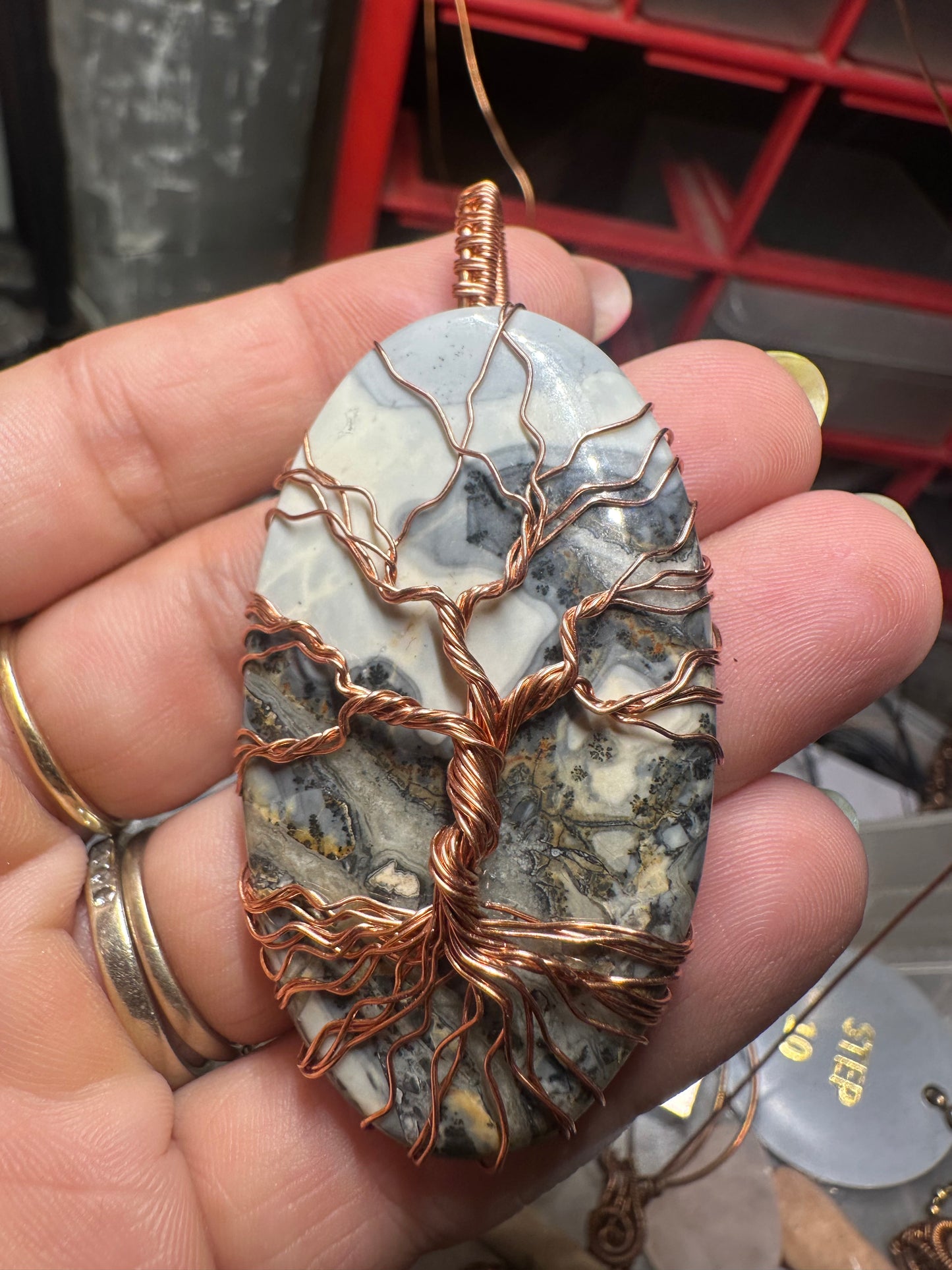 Maligano Jasper tree of life copper pendant