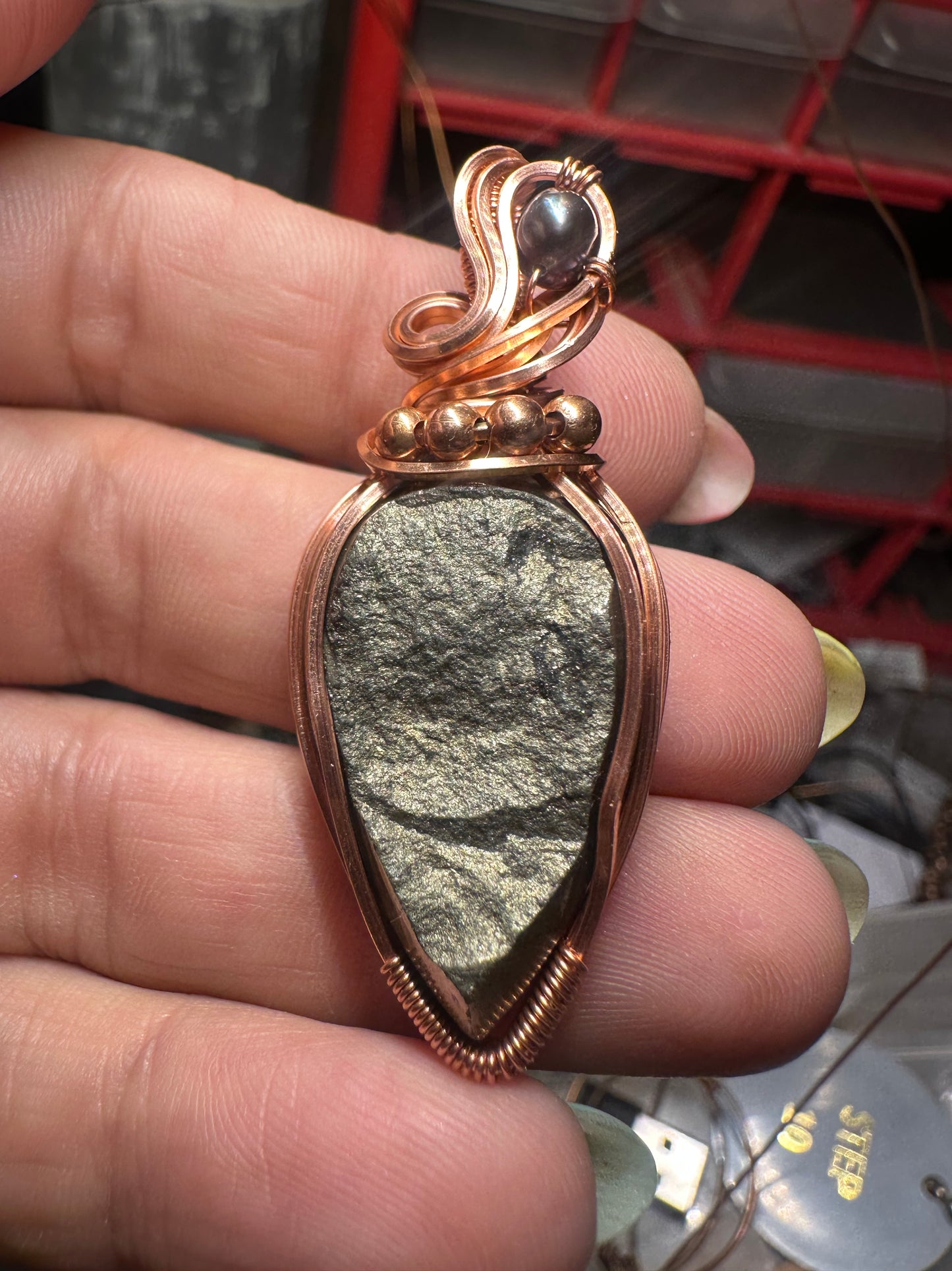 Pyrite copper pendant