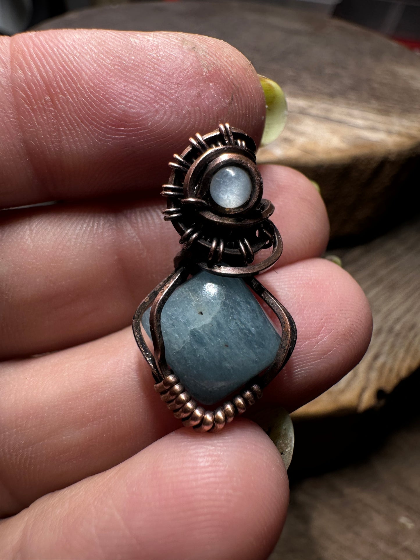 Aquamarine copper pendant