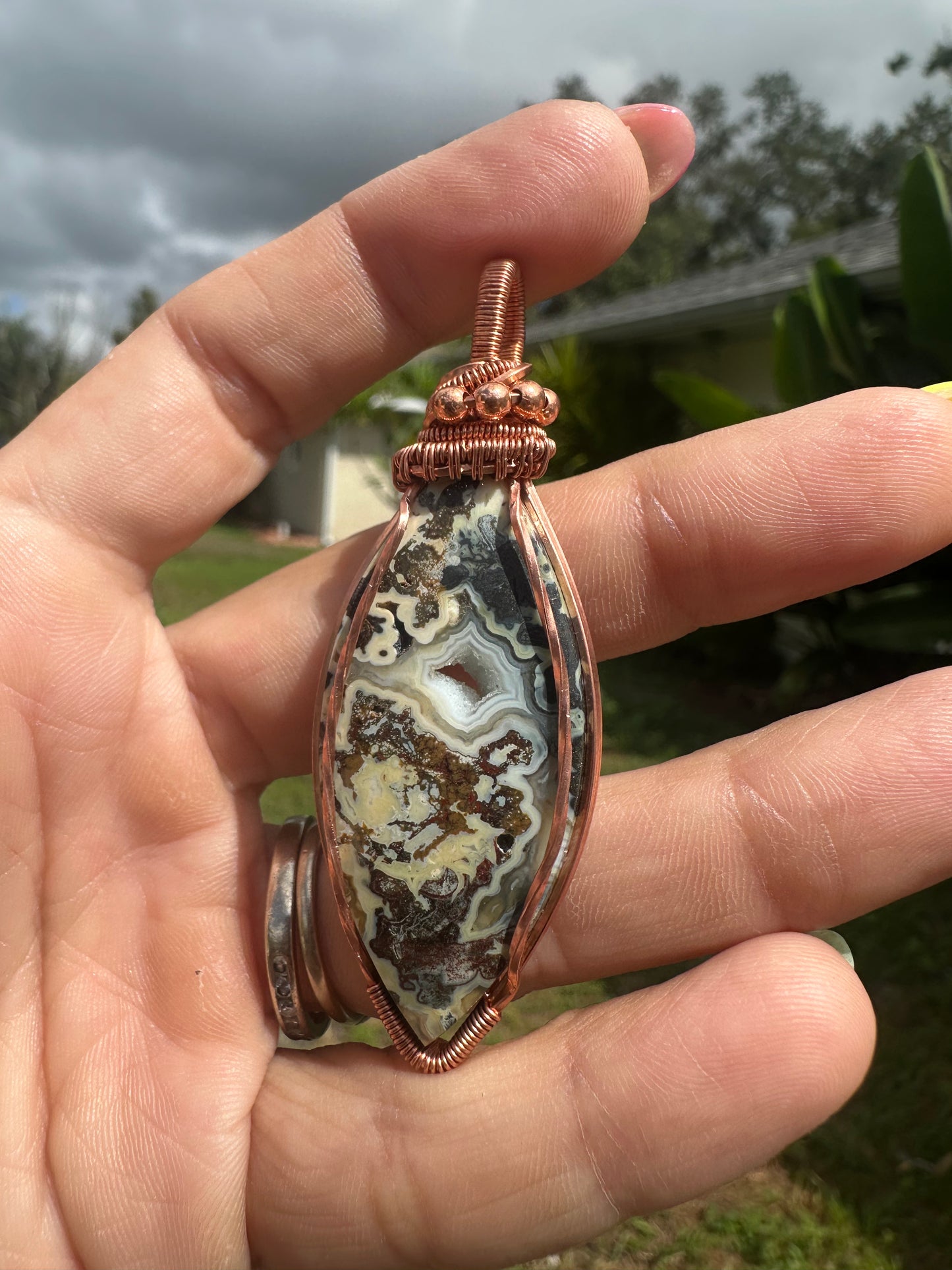 Drusy Agate copper pendant