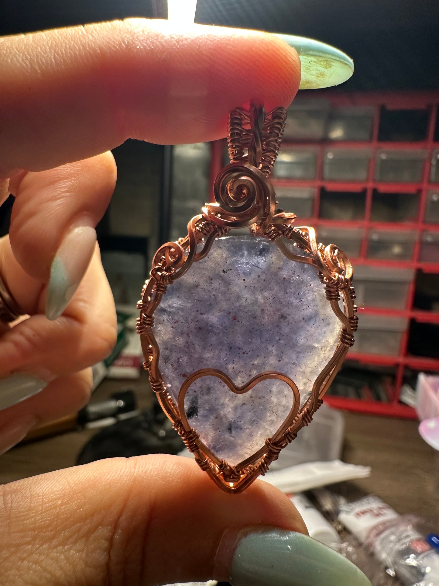 Purple aventurine copper pendant
