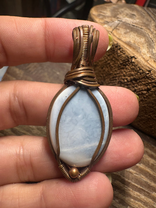 Peruvian blue opal copper pendant