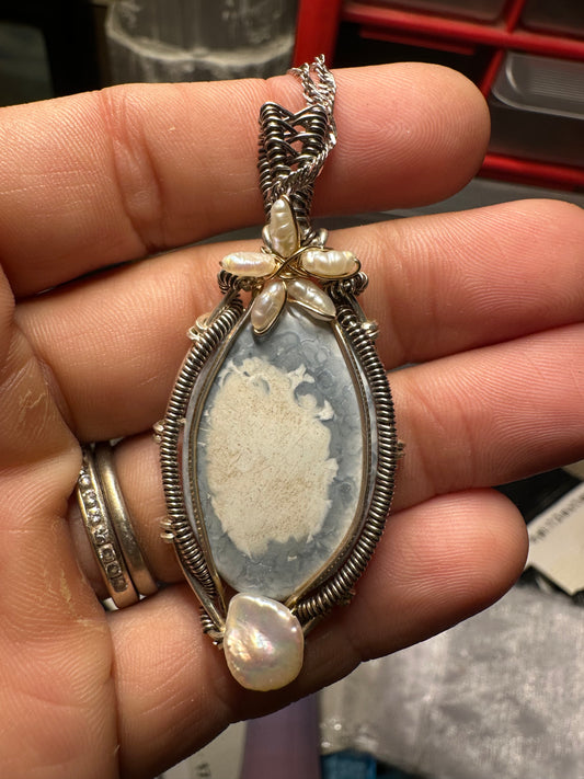 Blue opal sterling pendant