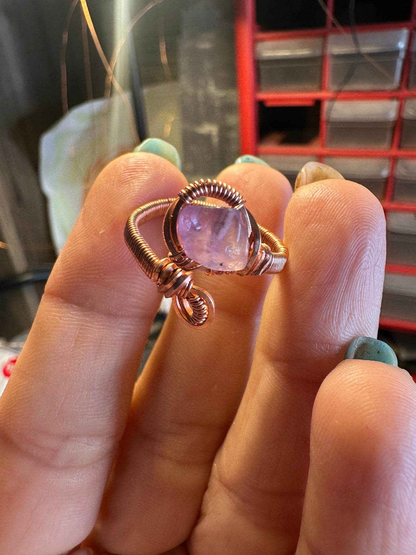 Amethyst adjustable copper ring