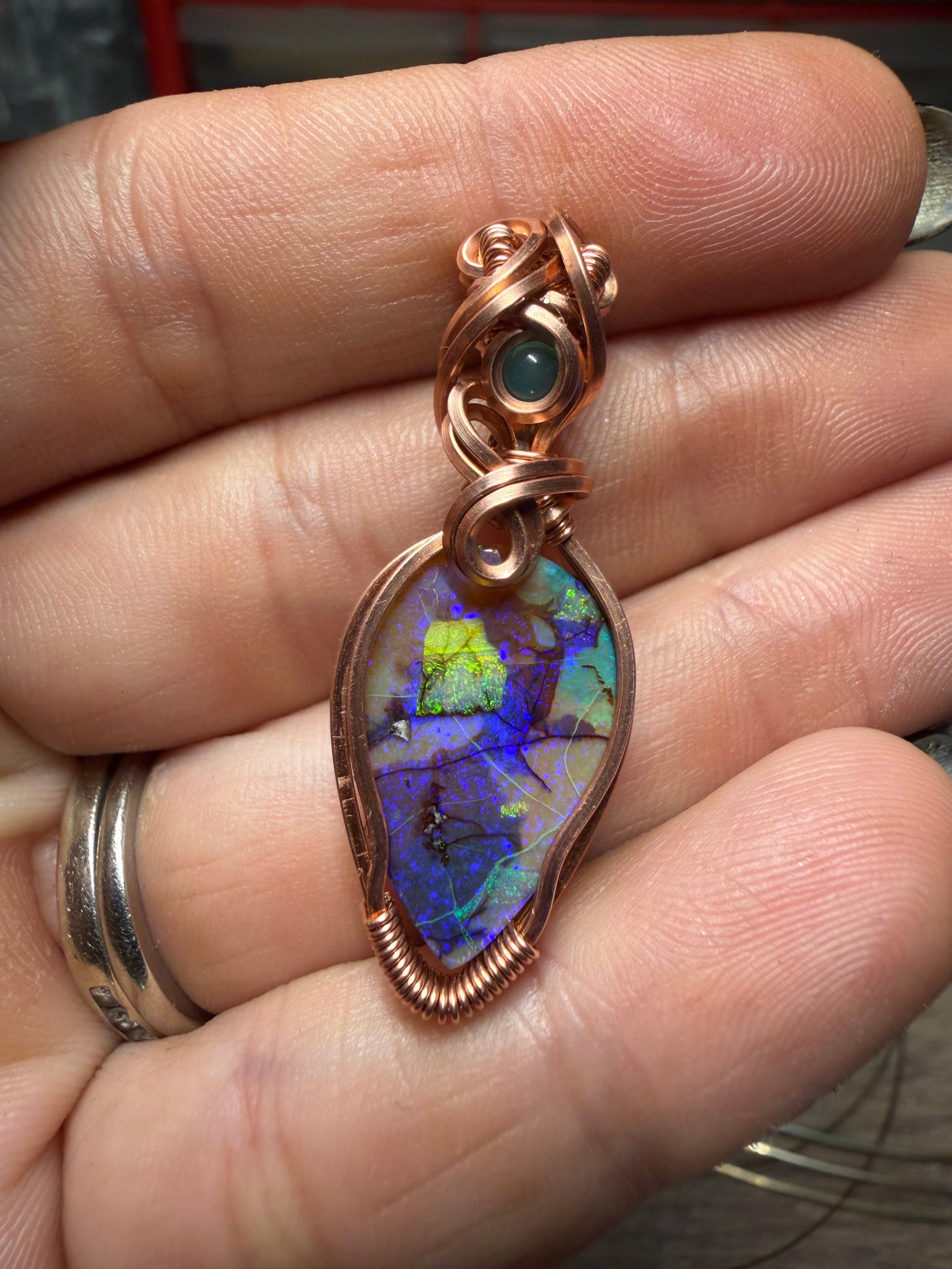 Monarch opal copper pendant