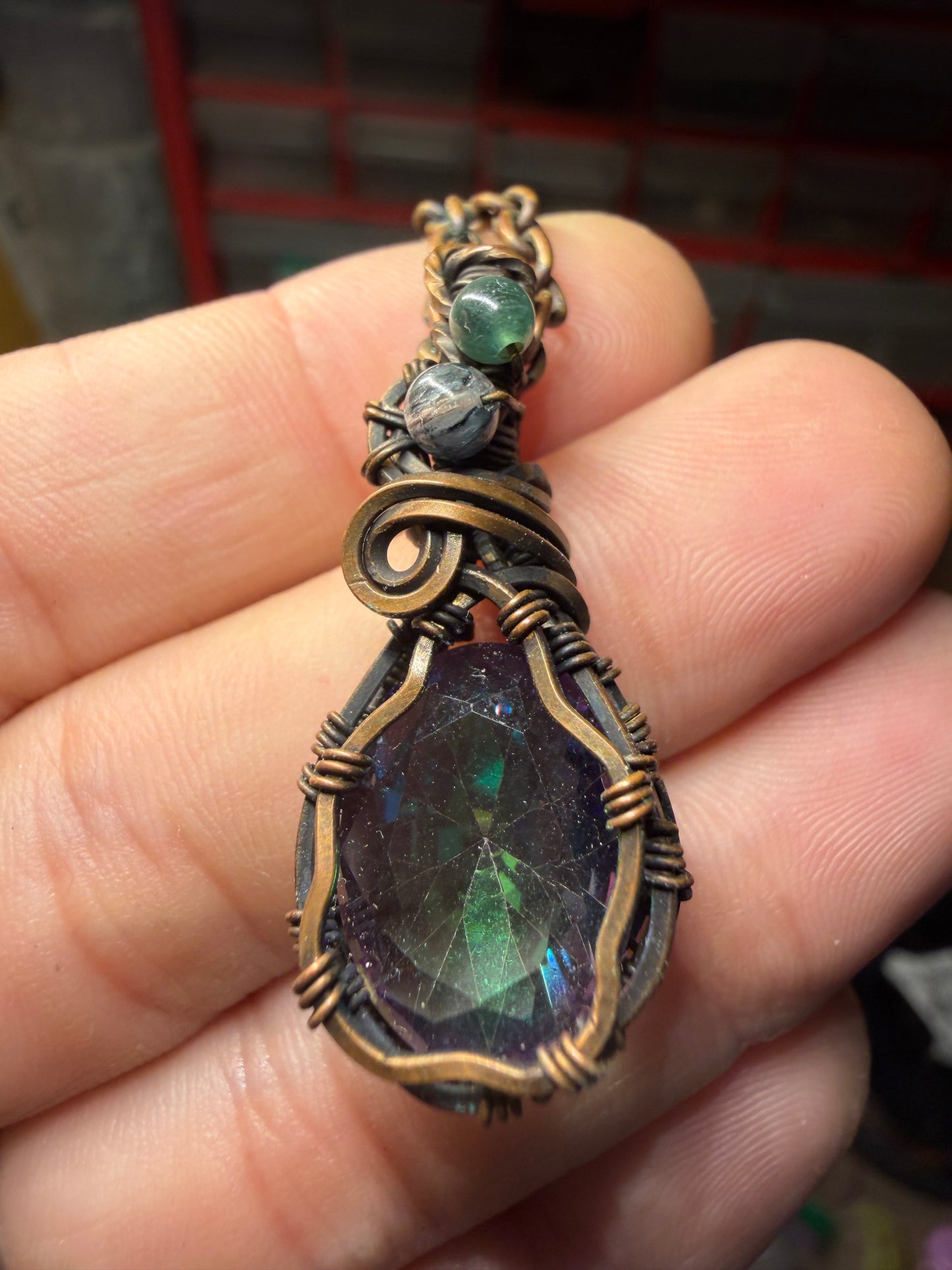 Mystic topaz copper pendant