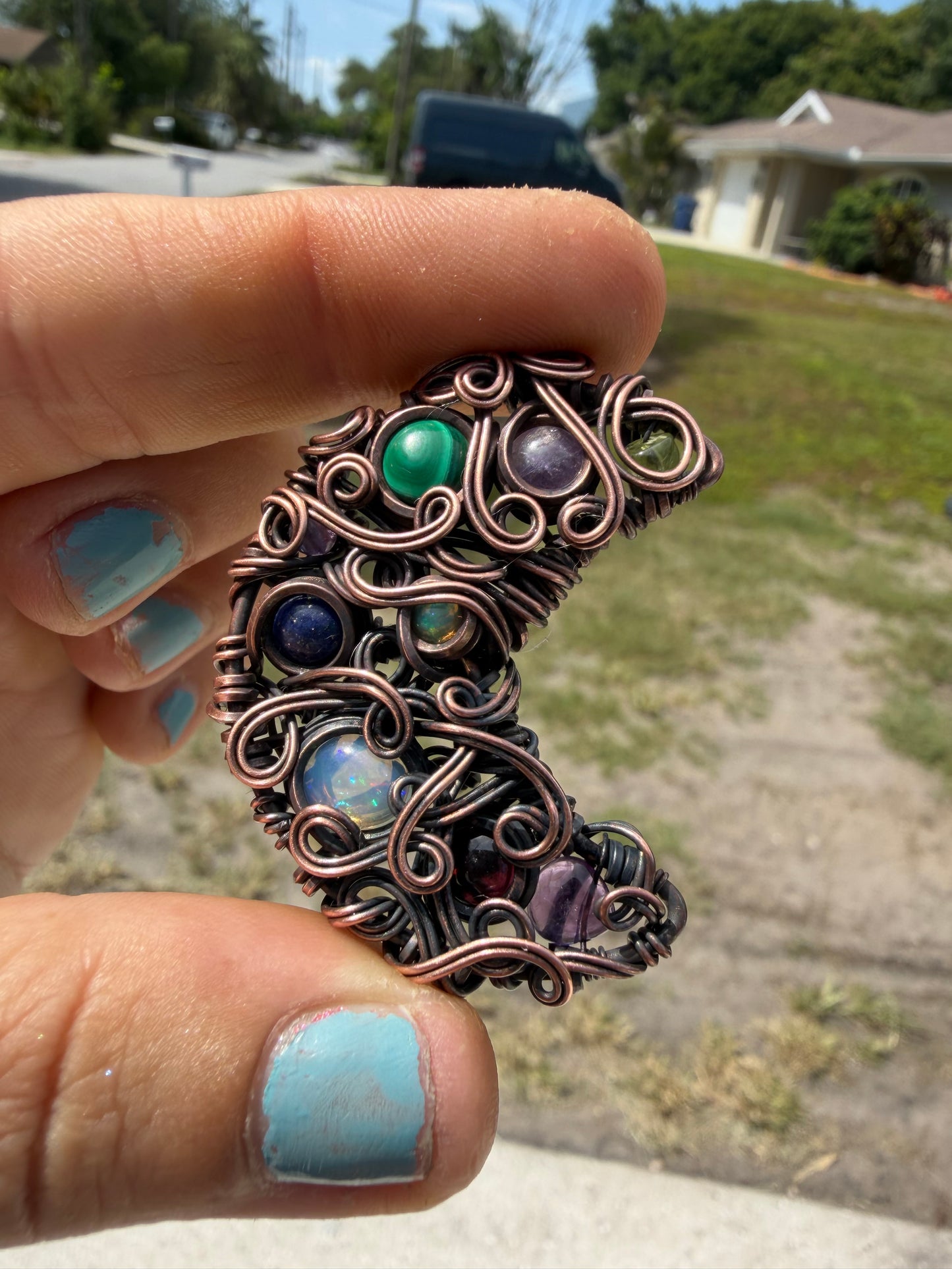 Chaos moon copper pendant