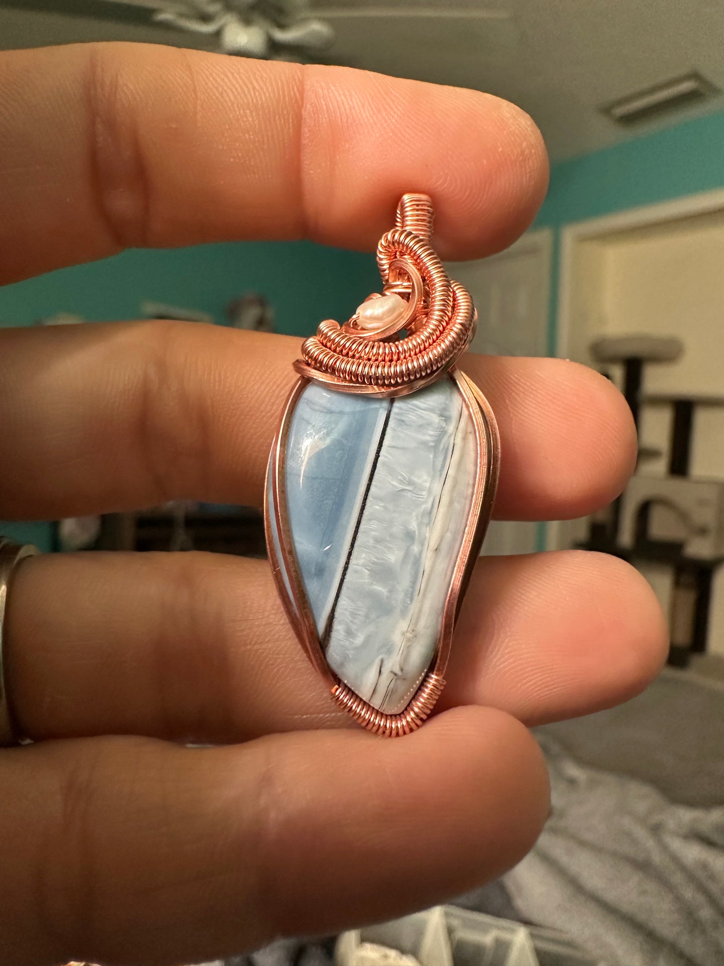 Blue opal copper pendant