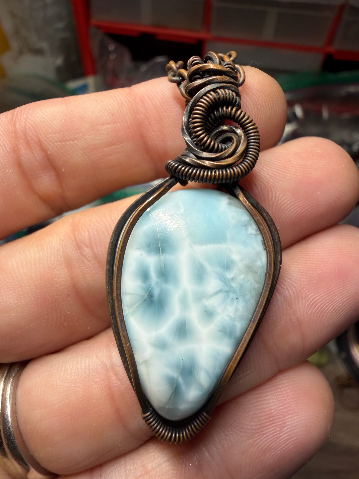 Larimar copper pendant