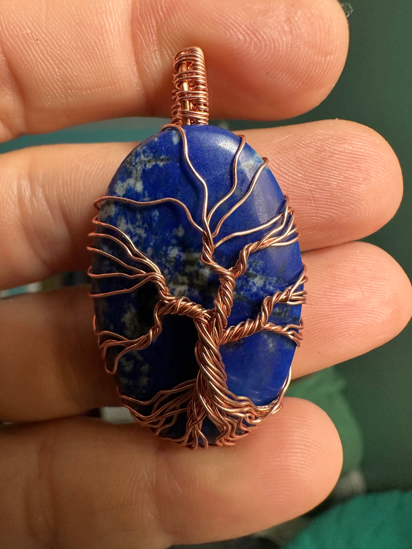 Lapis lazuli “tree of life” copper pendant wrapped