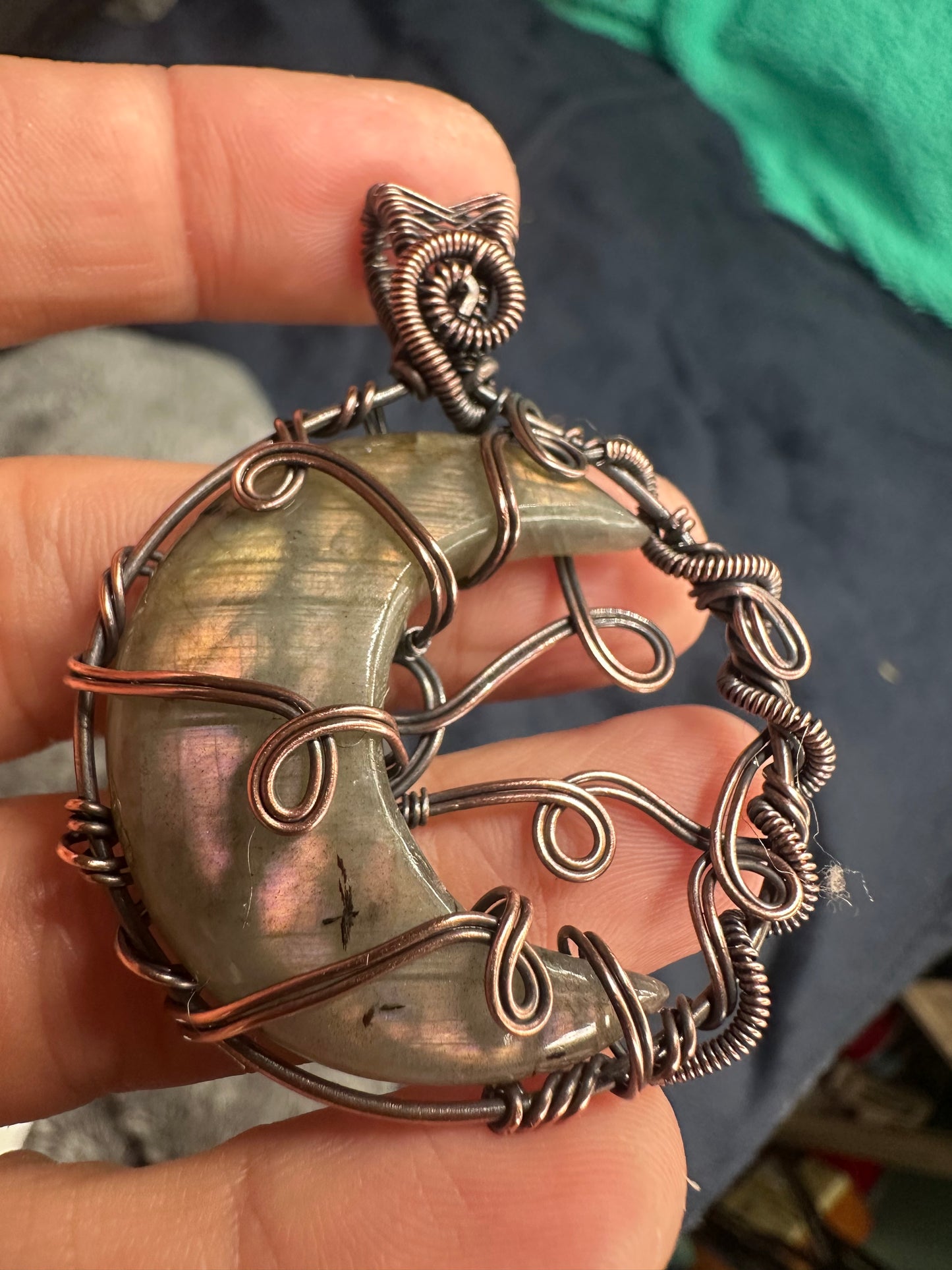 Labradorite moon copper pendant