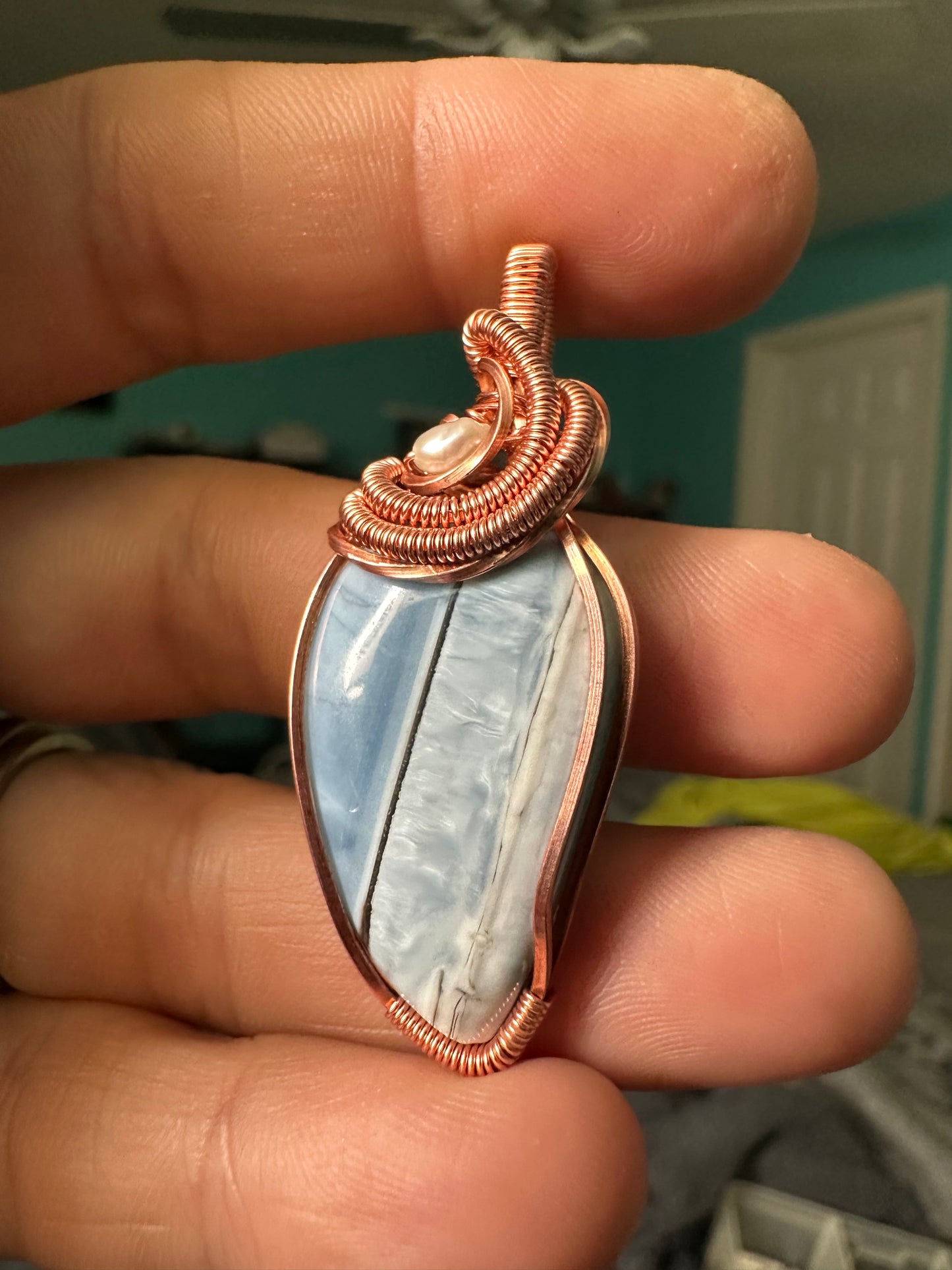 Blue opal copper pendant