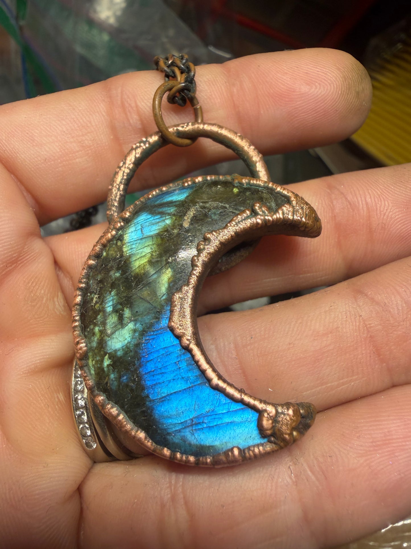 Electroformed moon copper pendant