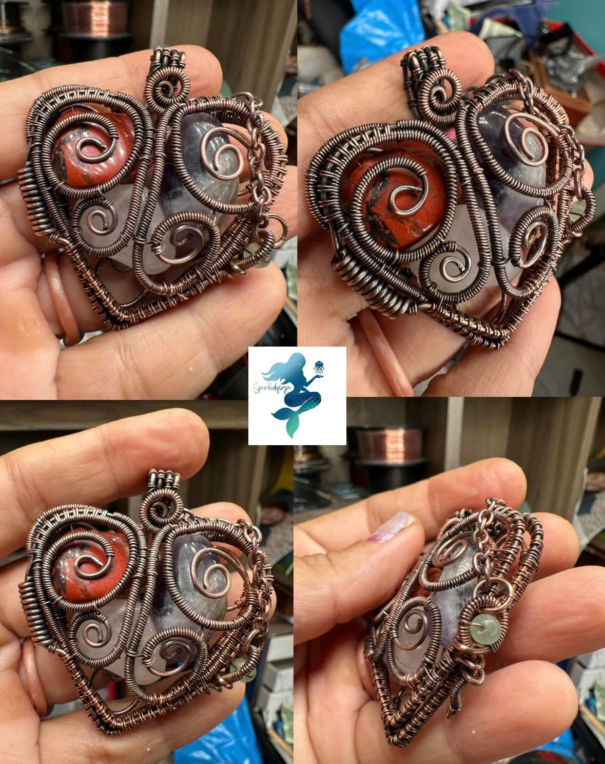 Custom copper crystal heart locket (made per order)