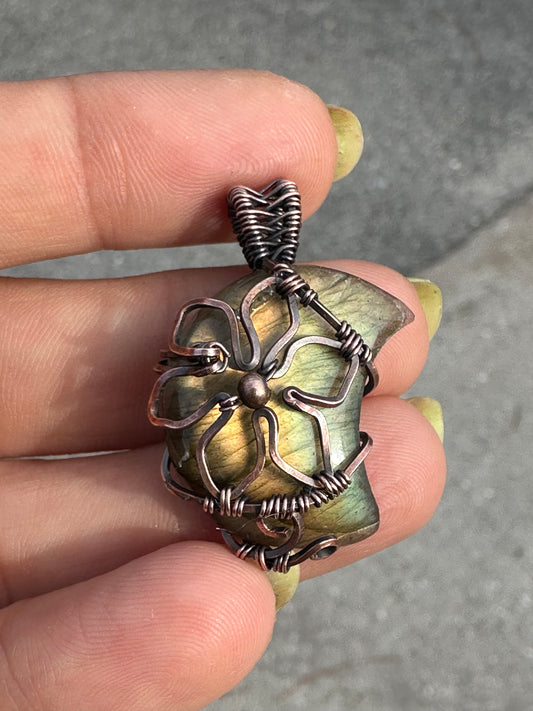Labradorite moon copper pendant