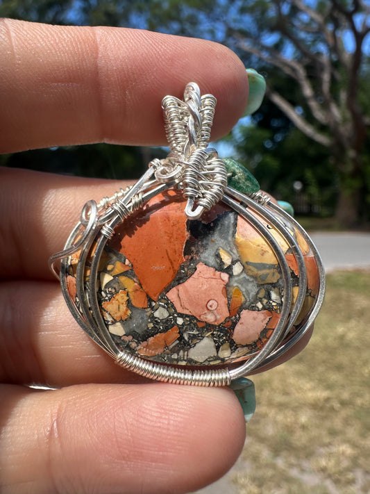 Maligano Jasper pumpkin Sterling pendant