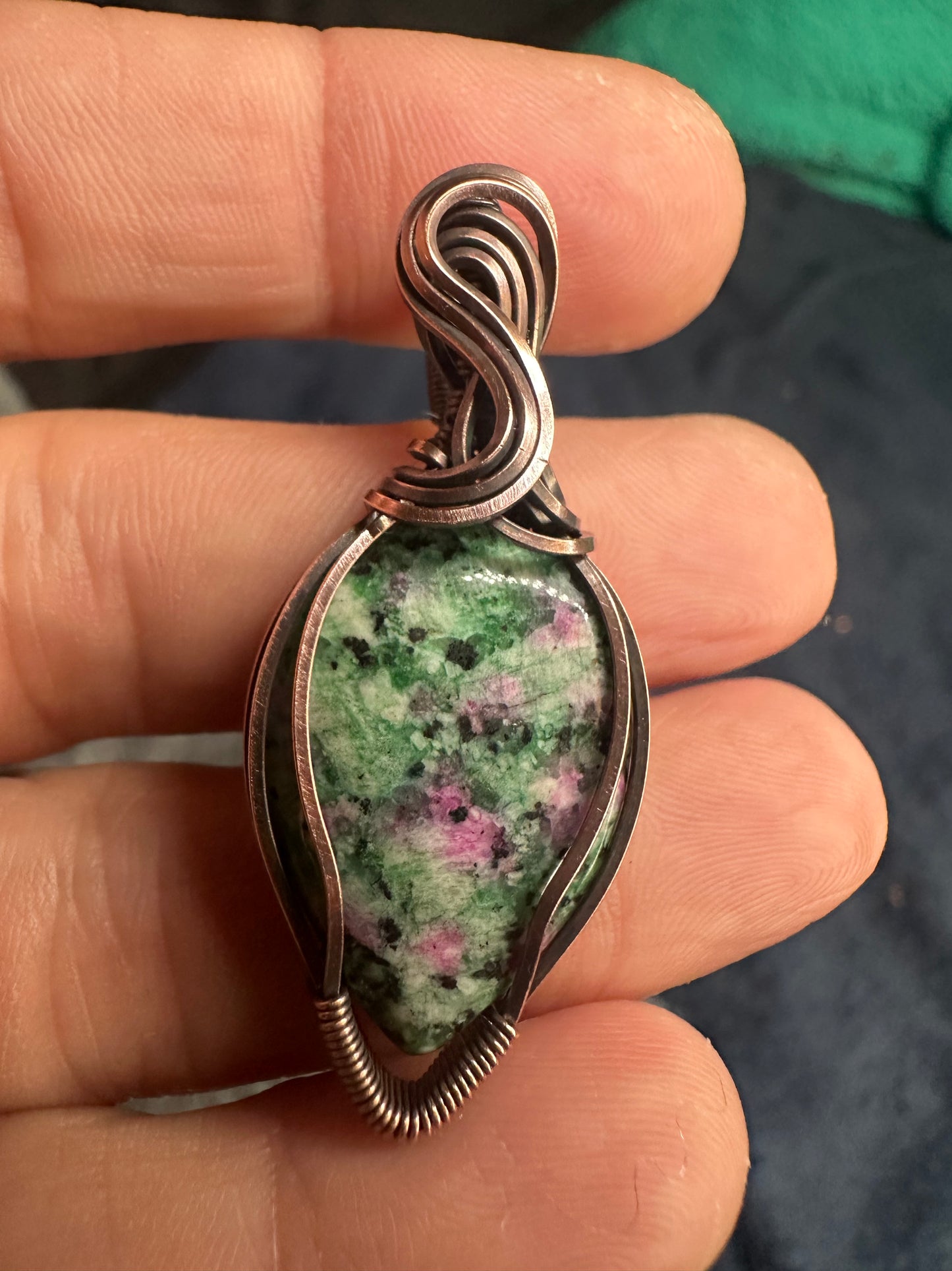 Ruby zoisite copper pendant