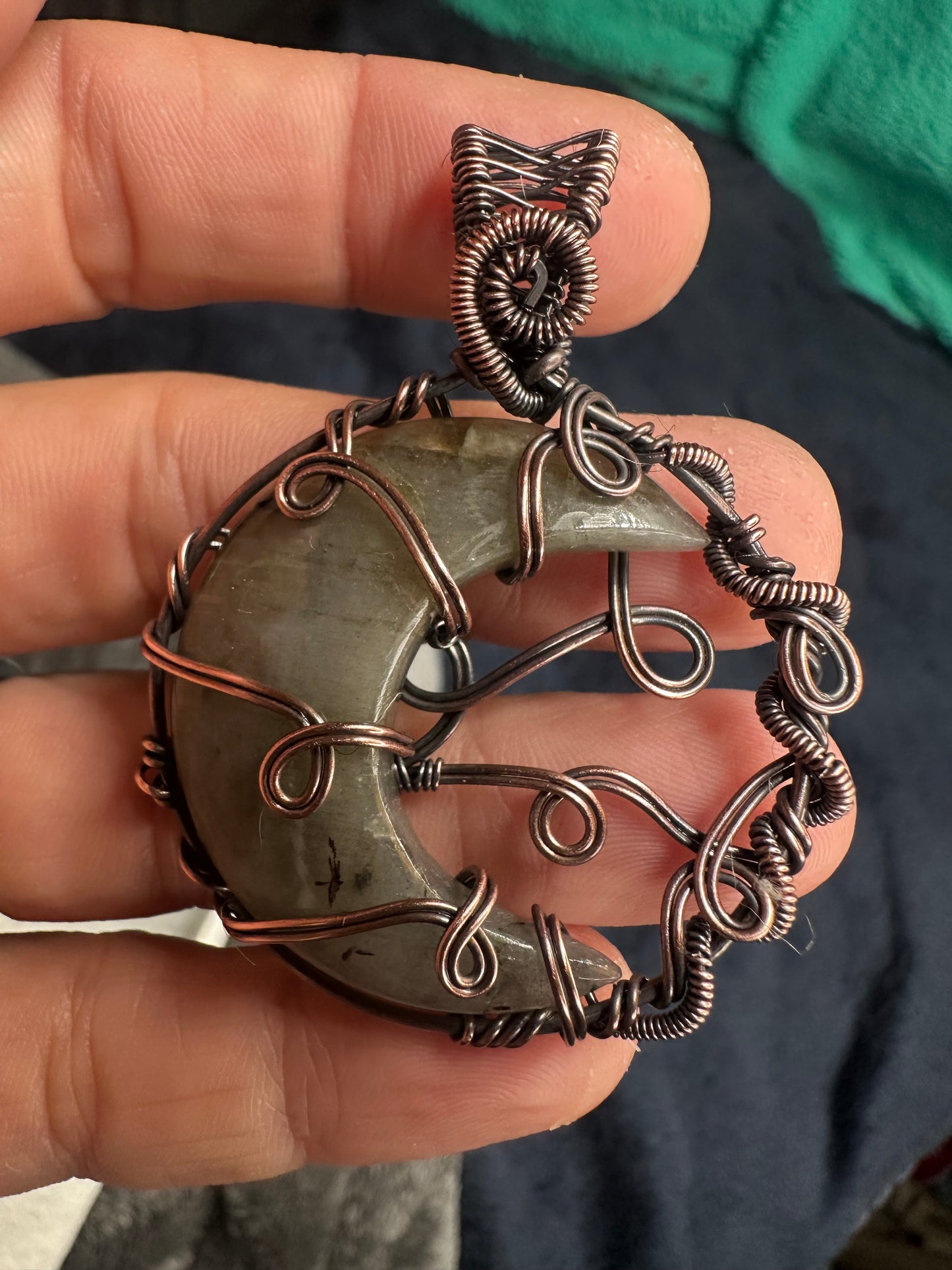 Labradorite moon copper pendant