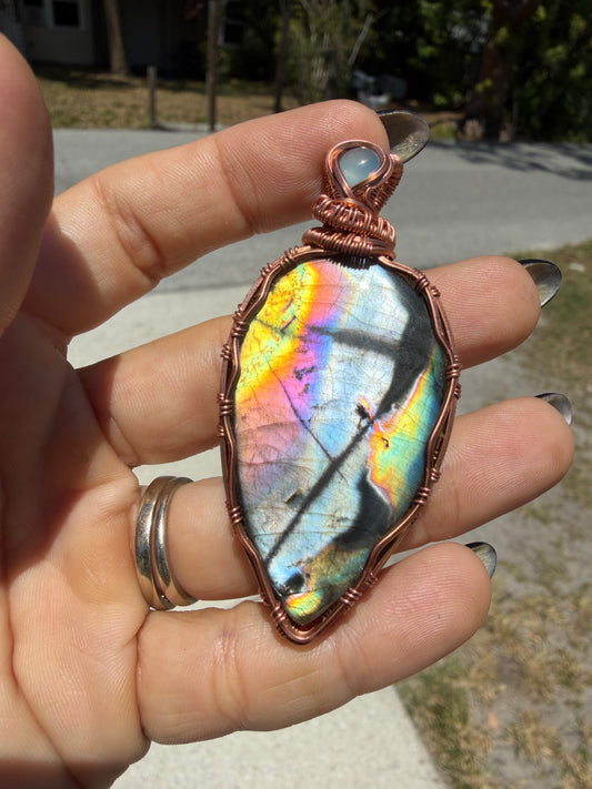 Spectrolite copper pendant