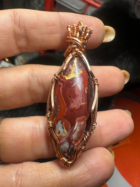 Red lace agate copper pendant