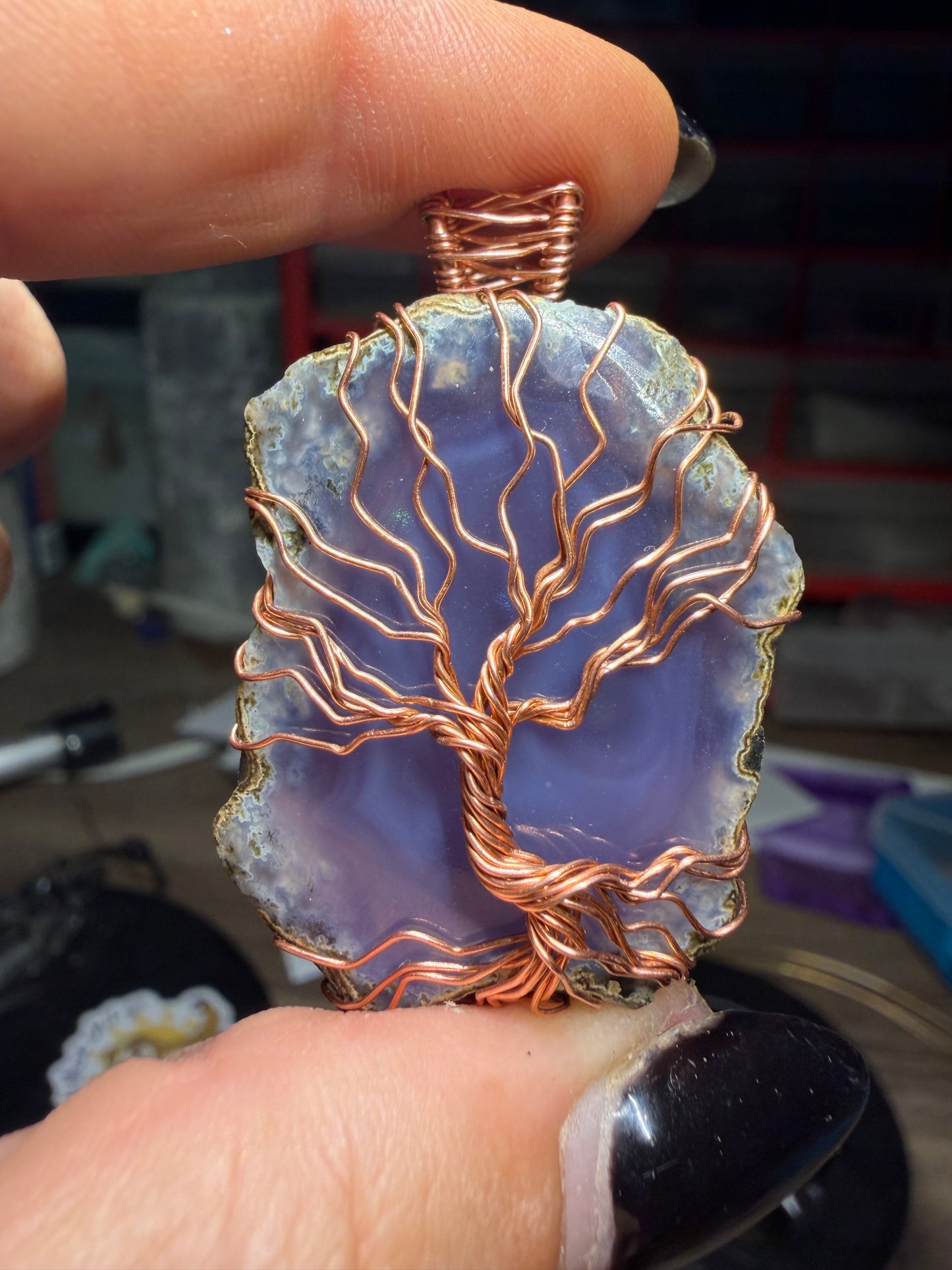 Lavender chalcedony copper pendant