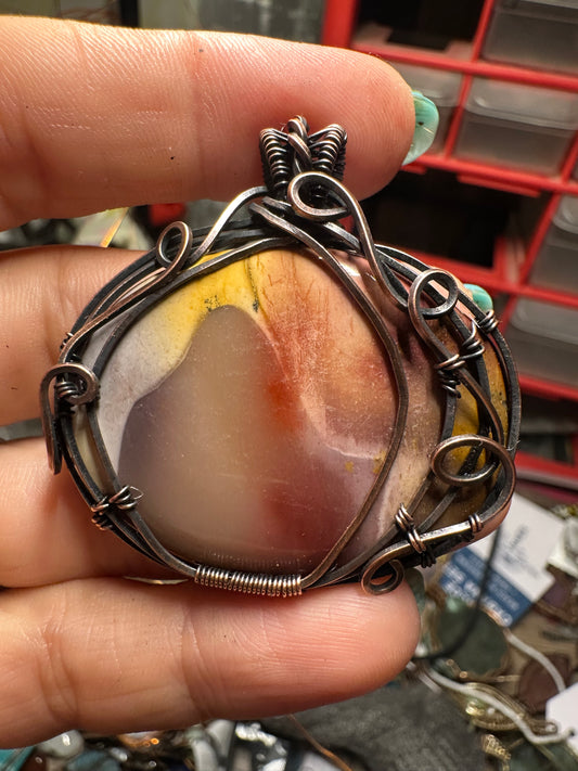 Mookaite pumpkin copper pendant