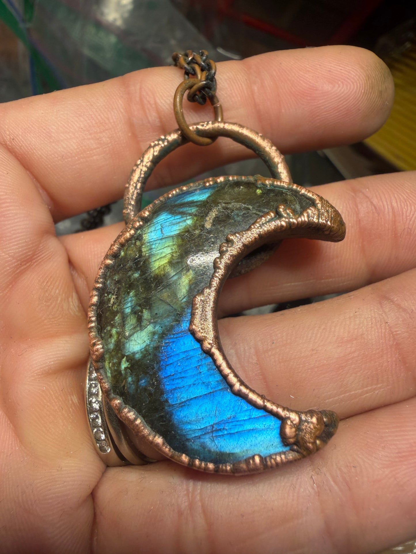 Electroformed moon copper pendant