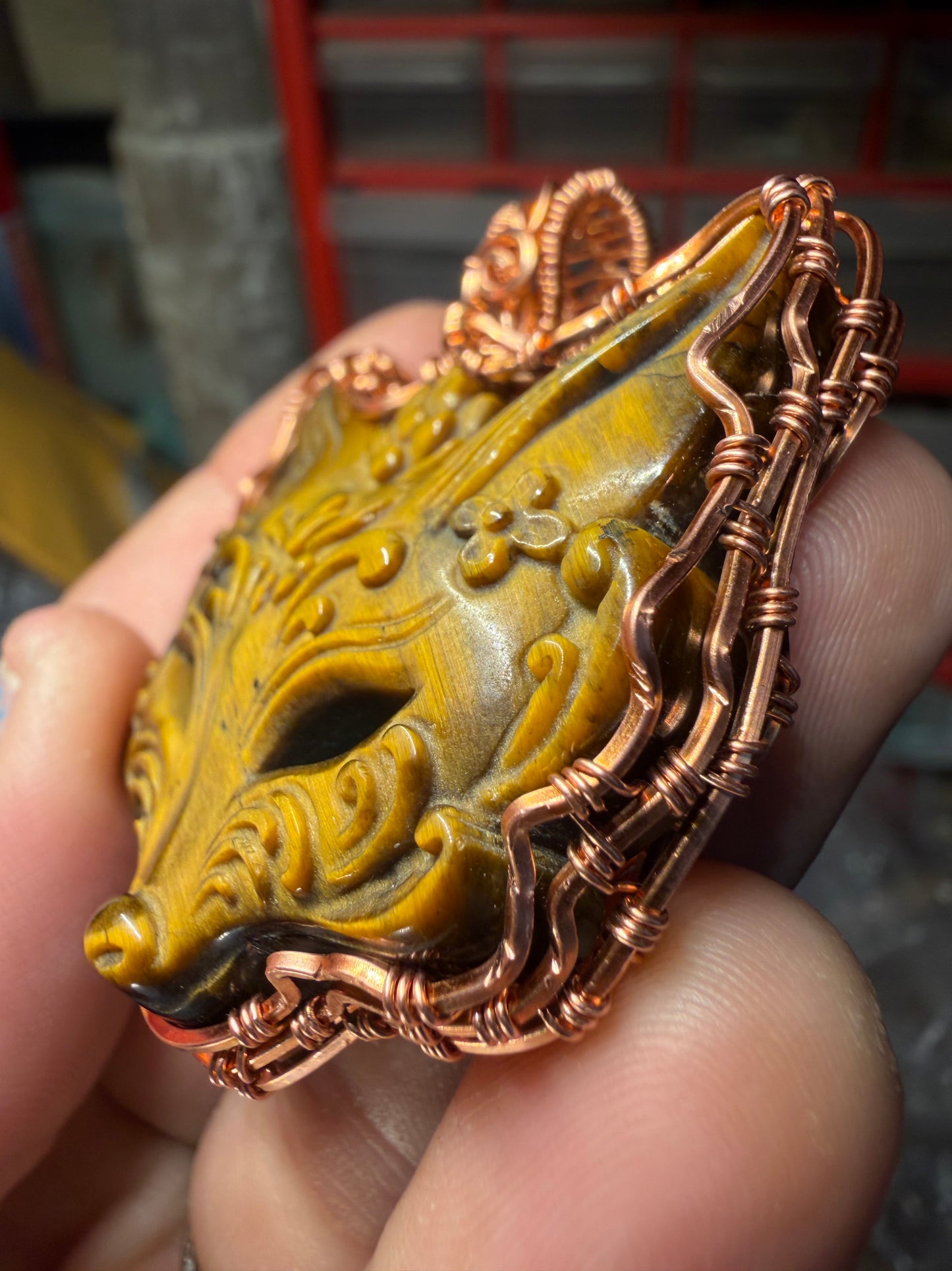 Tigers eye fox cooper pendant