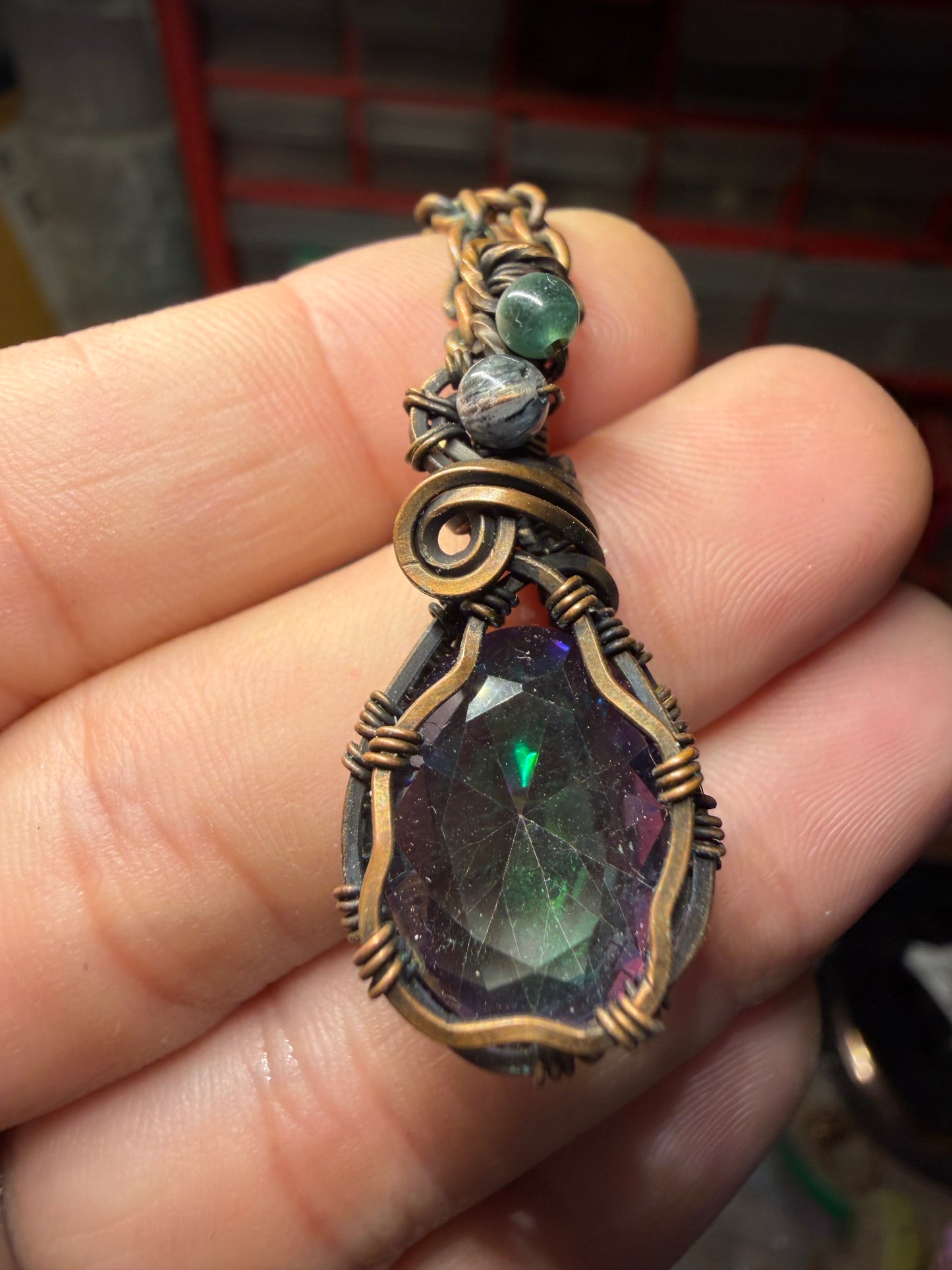 Mystic topaz copper pendant