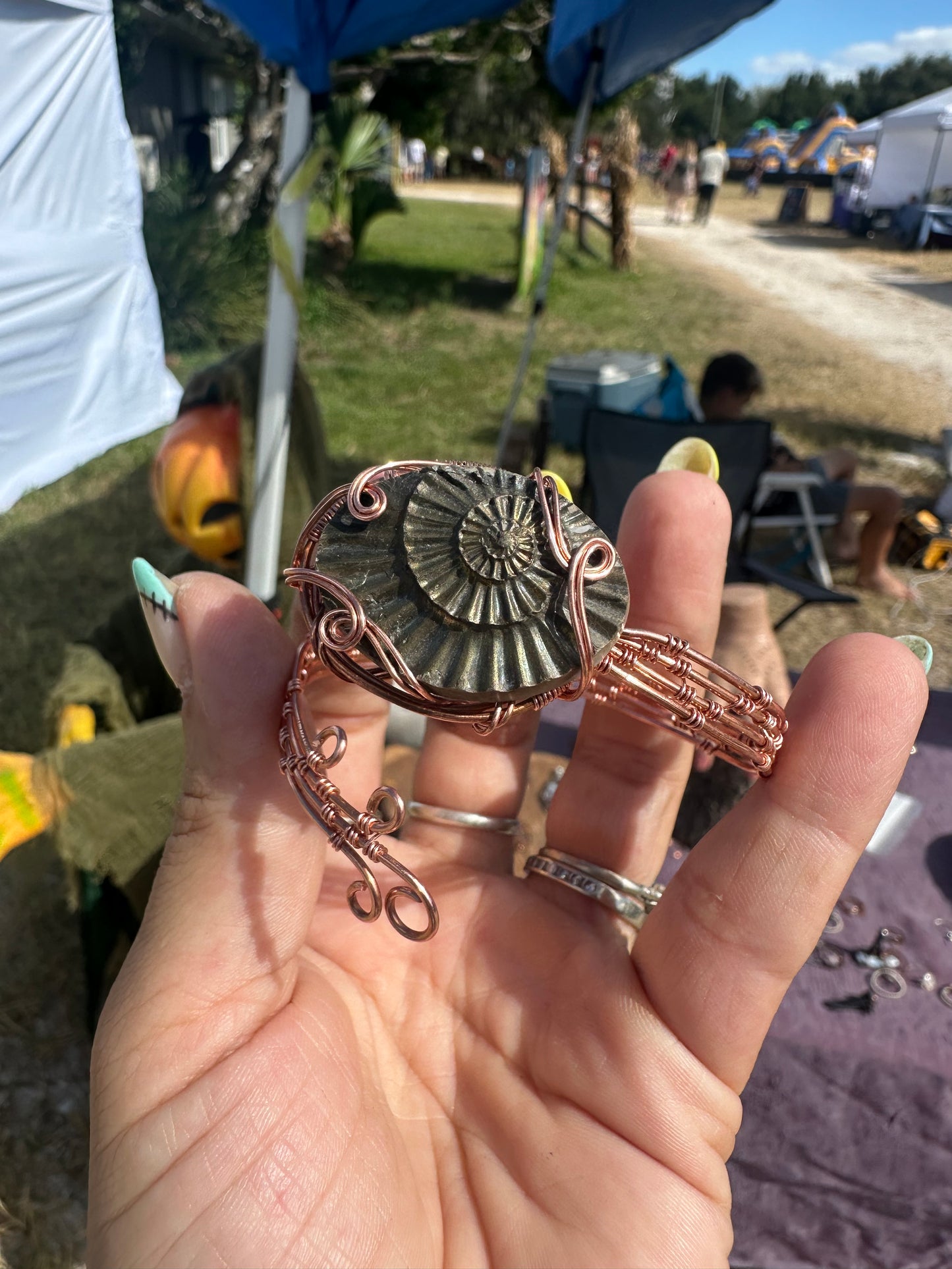 Ammonite open cuff bracelet