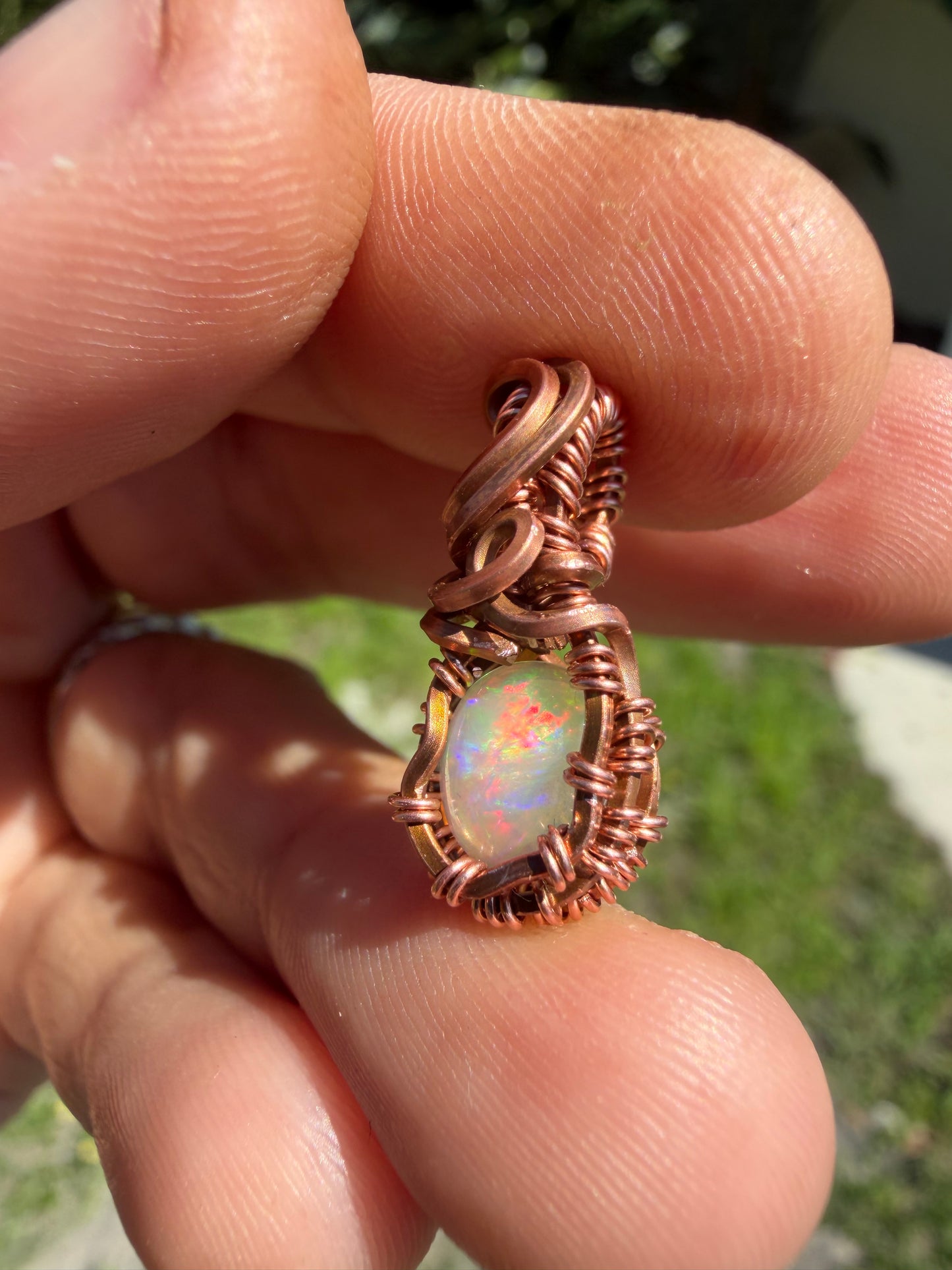 Mini opal copper pendant