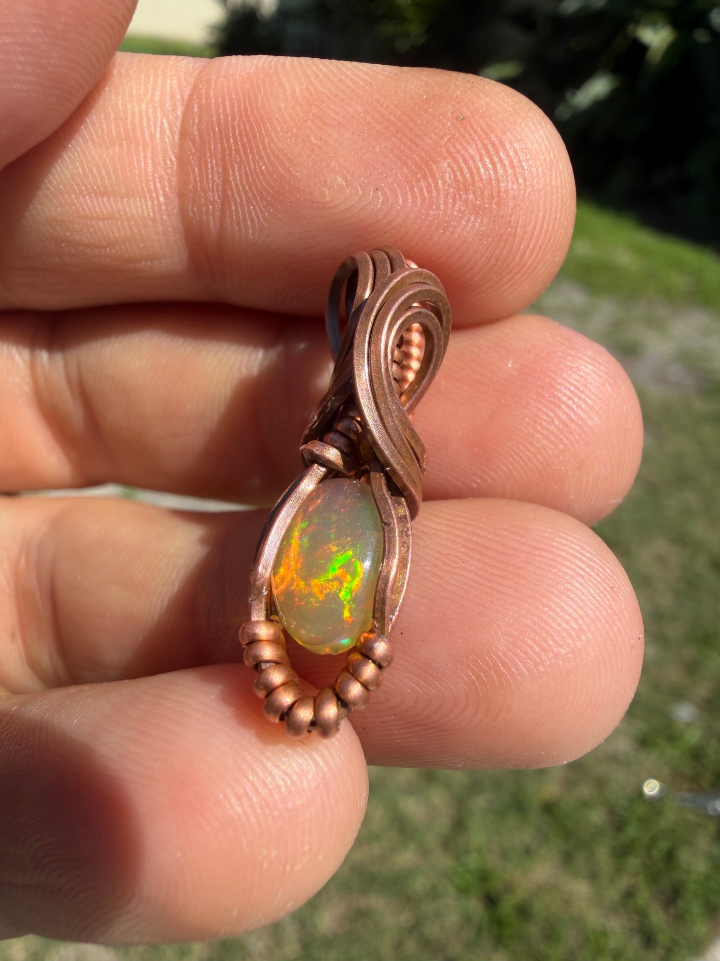 Mini opal copper pendant