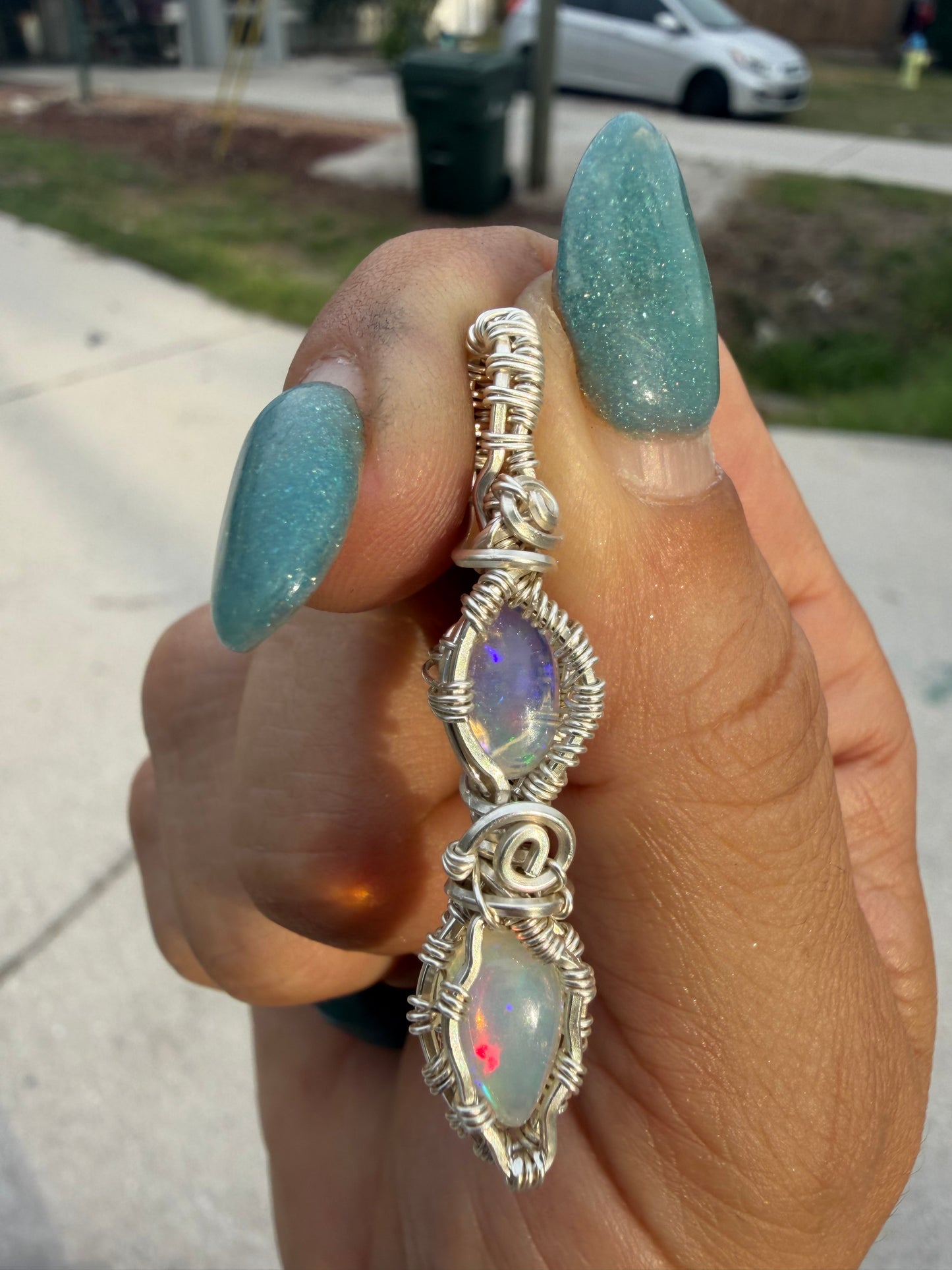 Double opal sterling pendant