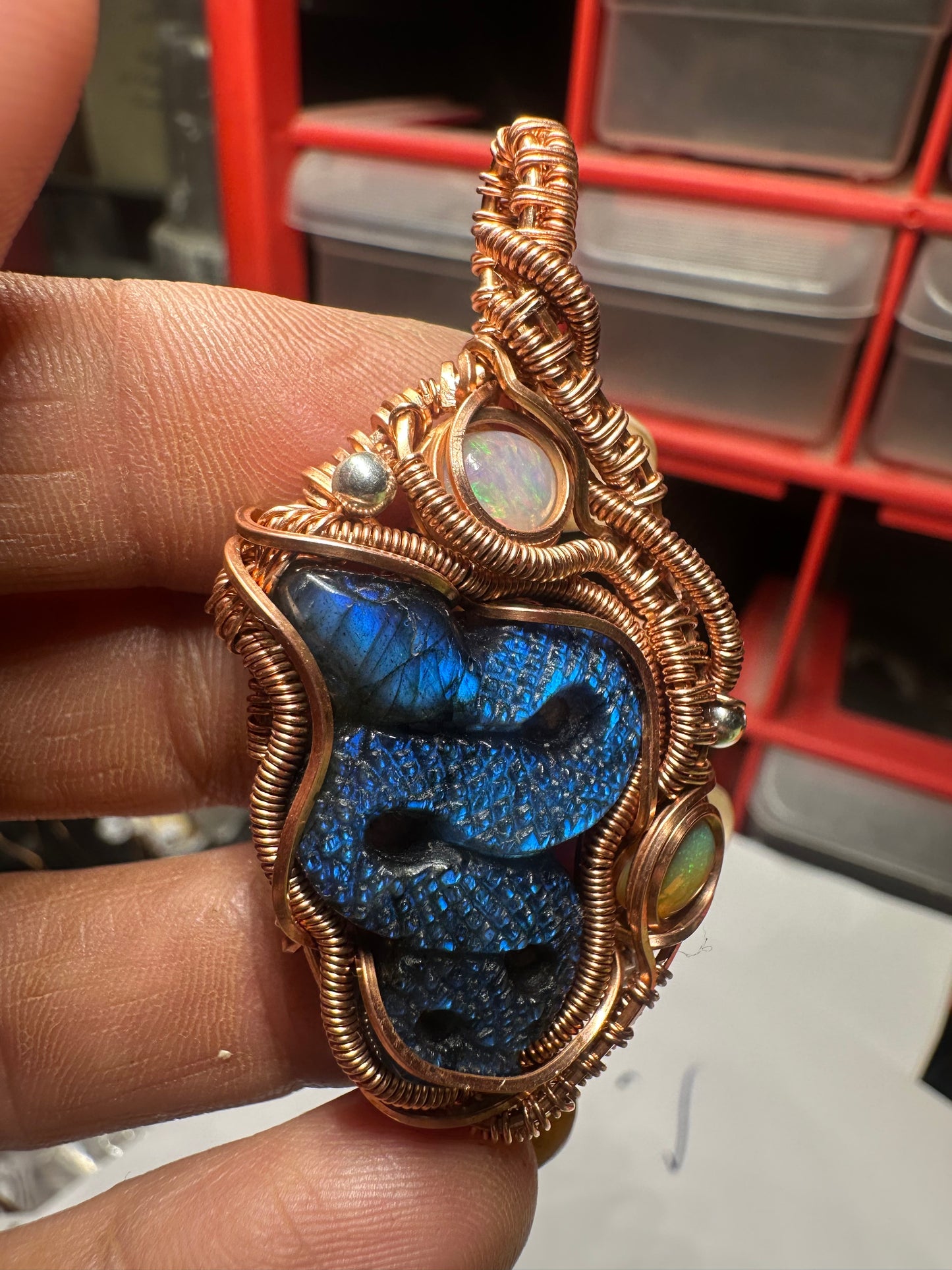 Snake carving copper pendant