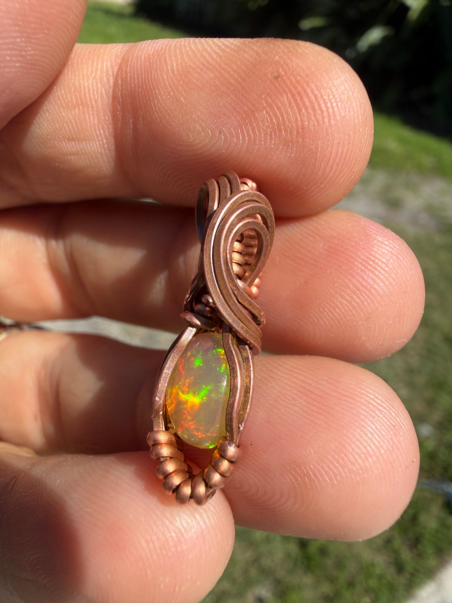 Mini opal copper pendant