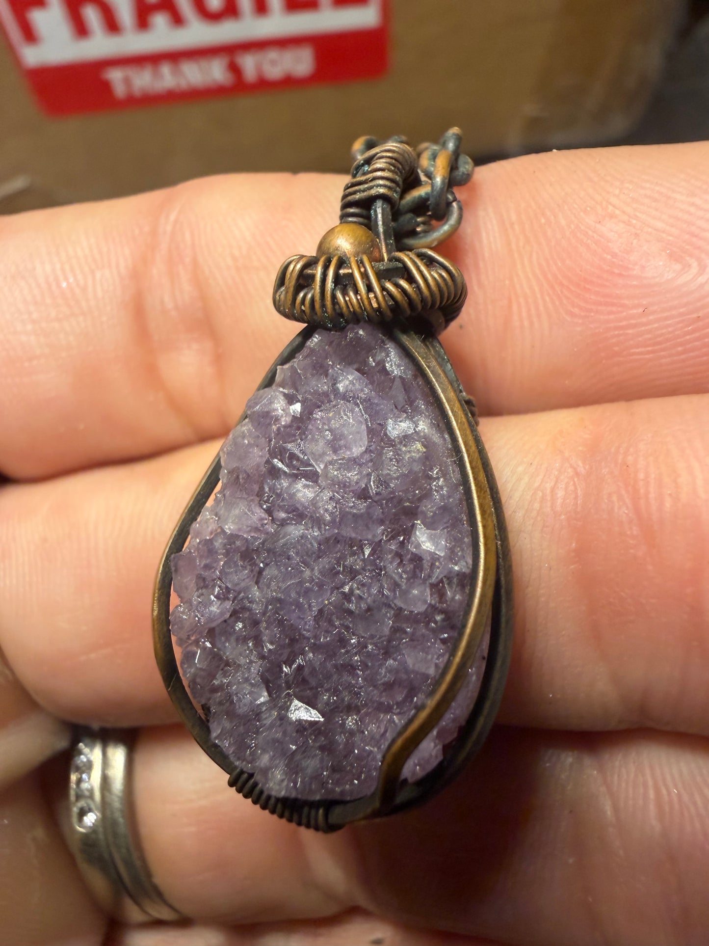 Amethyst drusy copper pendant