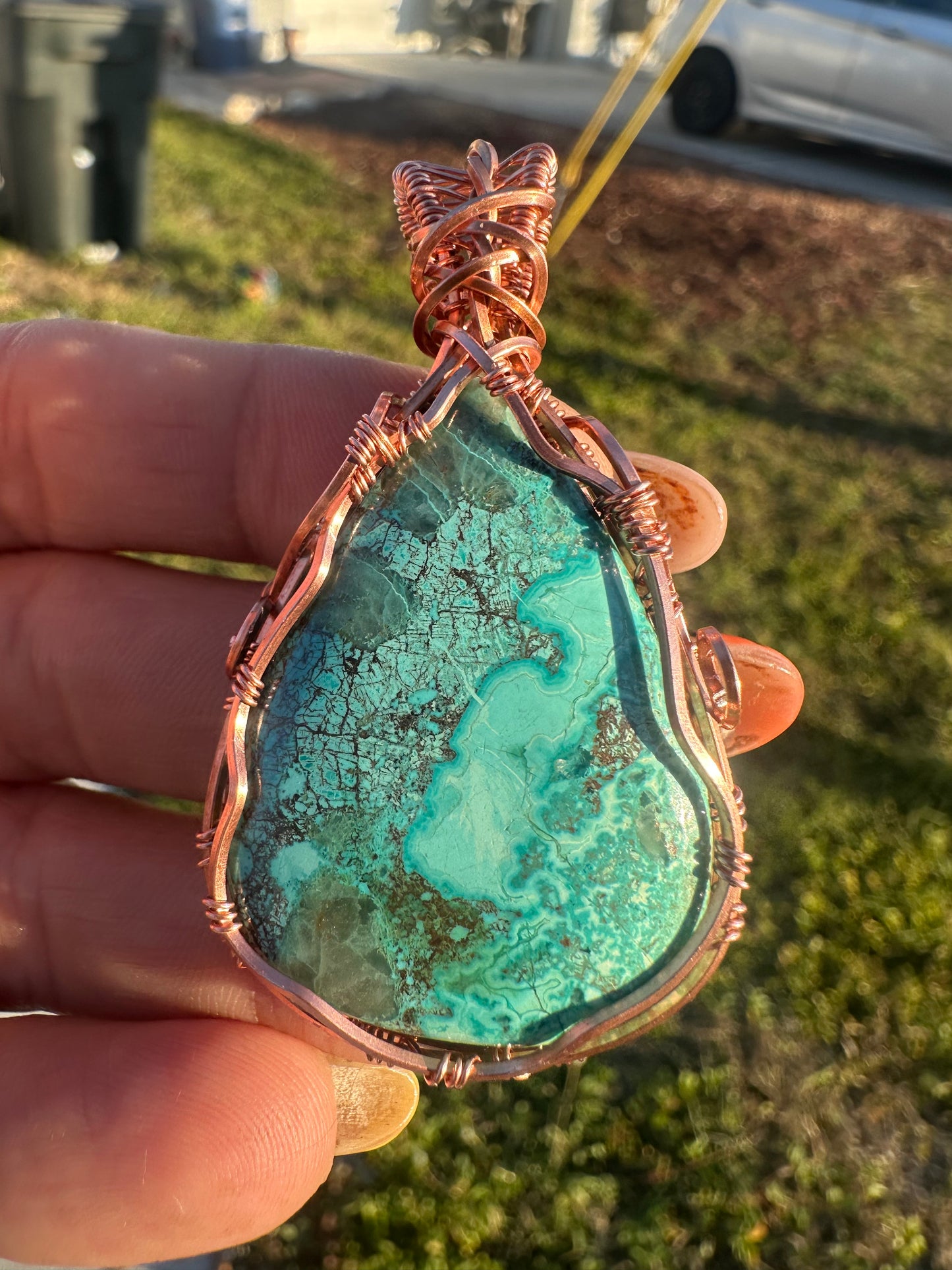 Shattuckite copper pendant