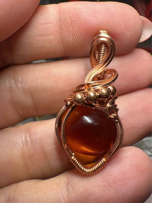 Hessonite Garnet copper pendant