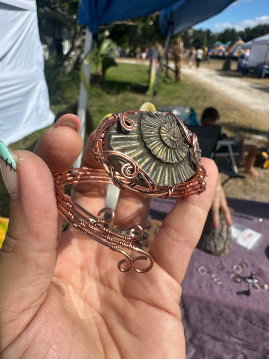 Ammonite open cuff bracelet